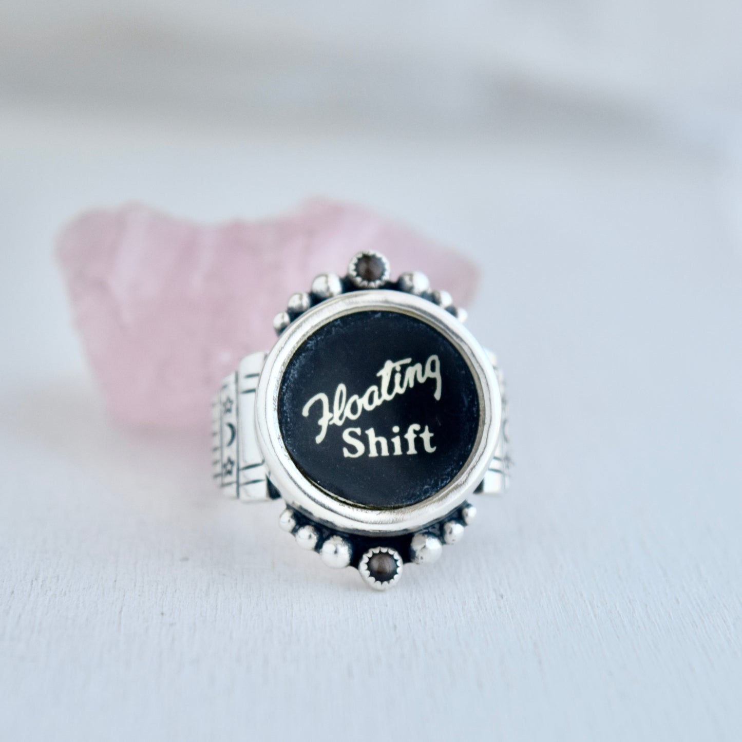 Vintage Typewriter Key Ring with Black Star Sapphire Size 9