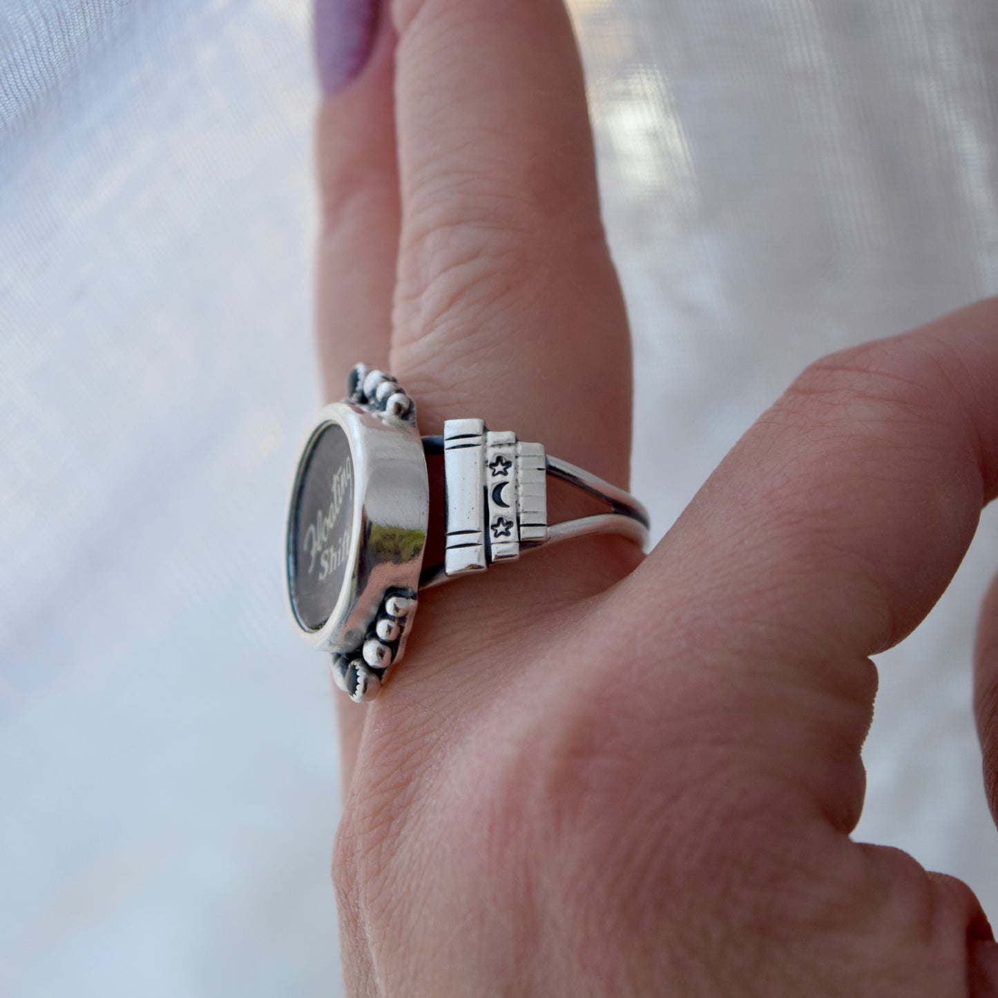 Vintage Typewriter Key Ring with Black Star Sapphire Size 9