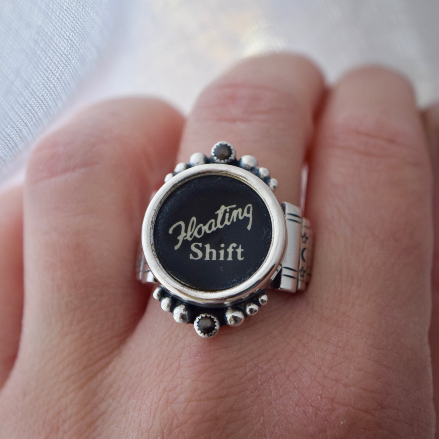 Vintage Typewriter Key Ring with Black Star Sapphire Size 9