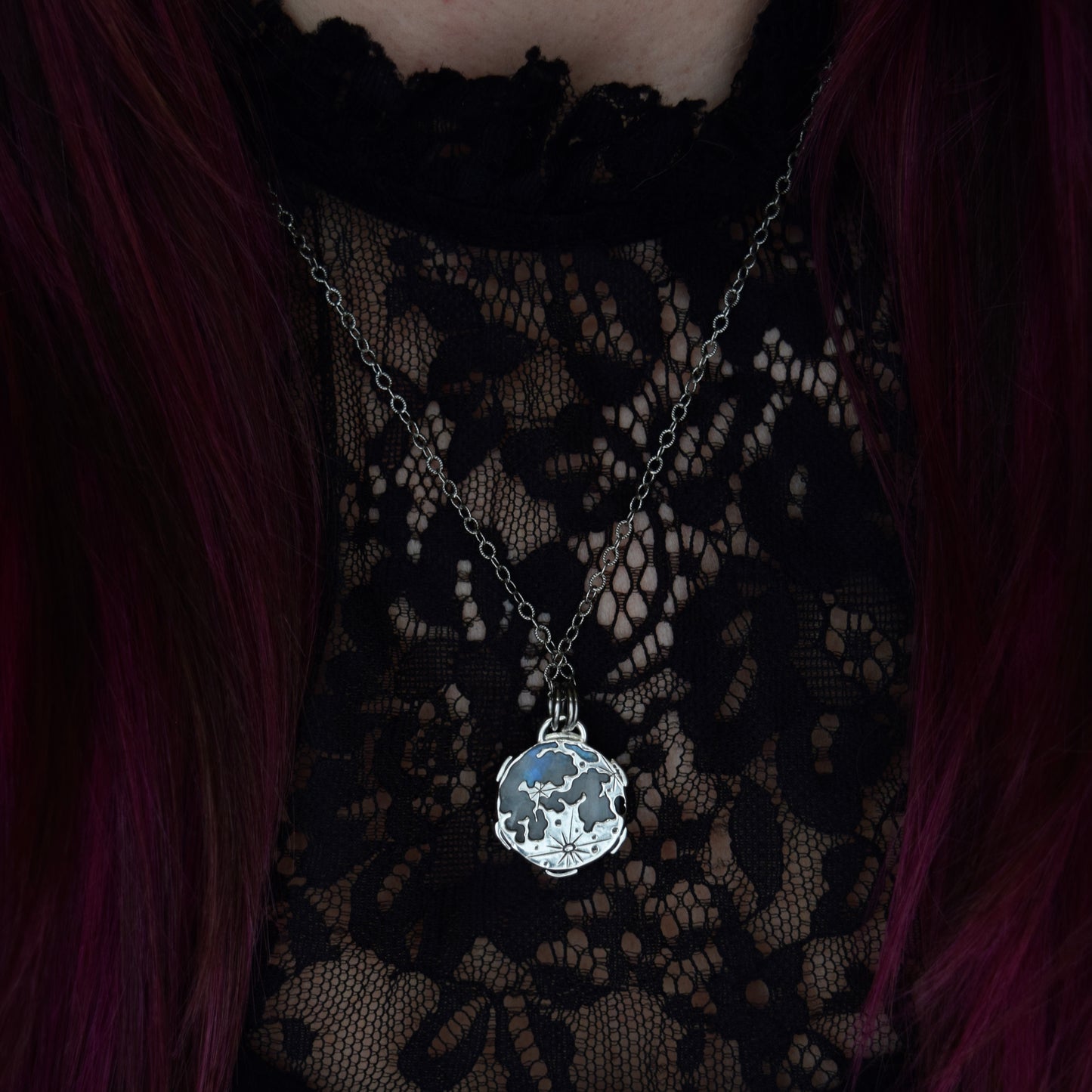 Double Sided Full Moon Rainbow Moonstone Necklace