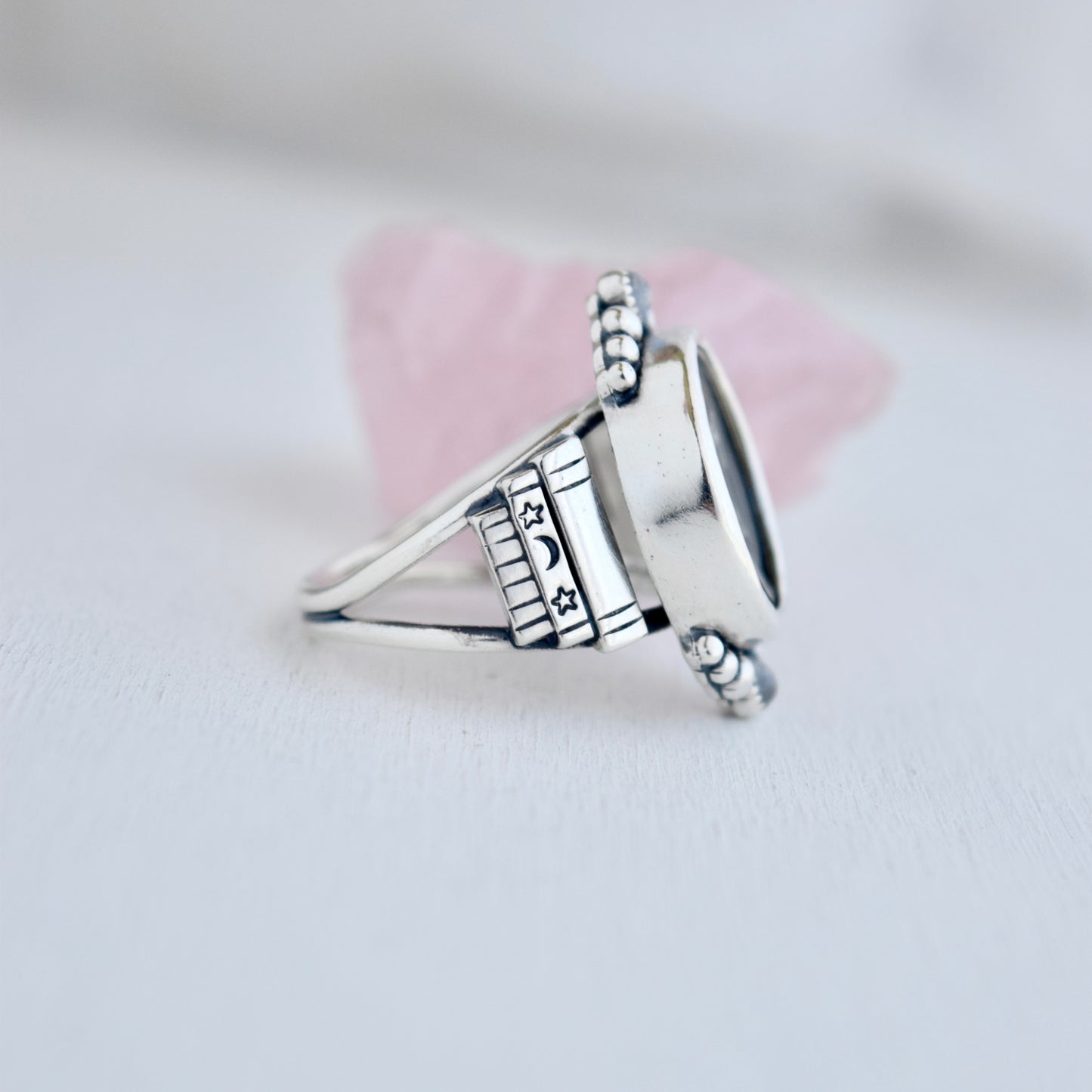 Vintage Typewriter Key Ring with Rainbow Moonstone Size 10