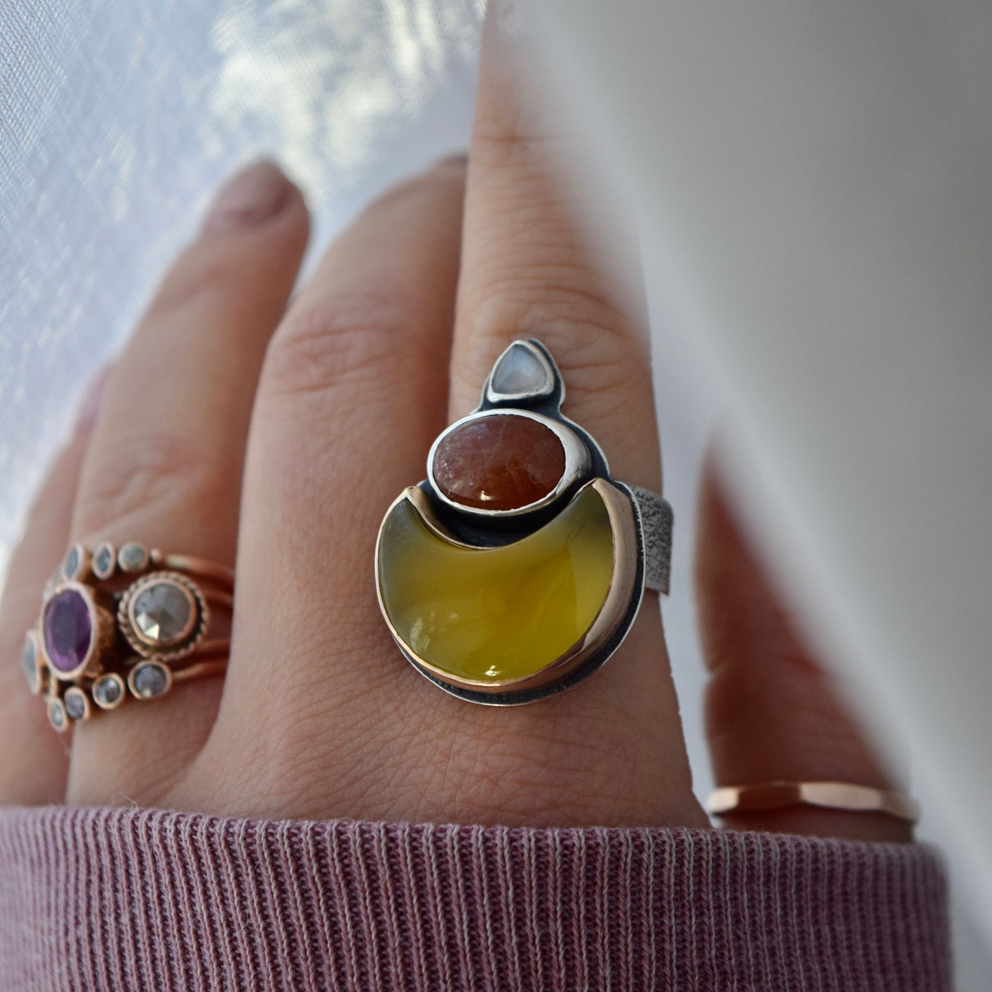 Candy Corn Meditating Moon Ring size 7