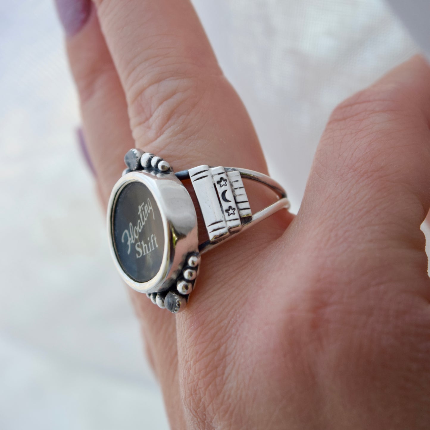 Vintage Typewriter Key Ring with Rainbow Moonstone Size 10