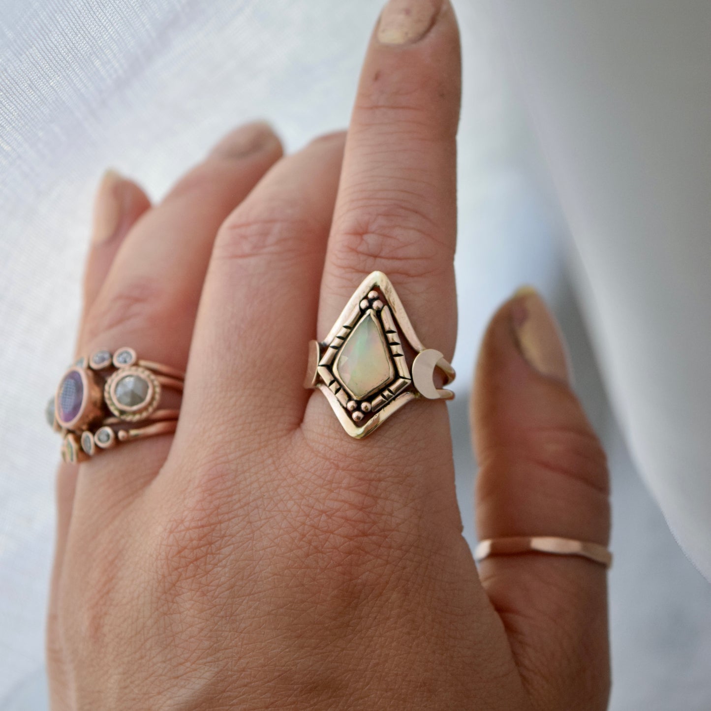 North Star Ring with Ethiopian Opal and Gold Fill size 6