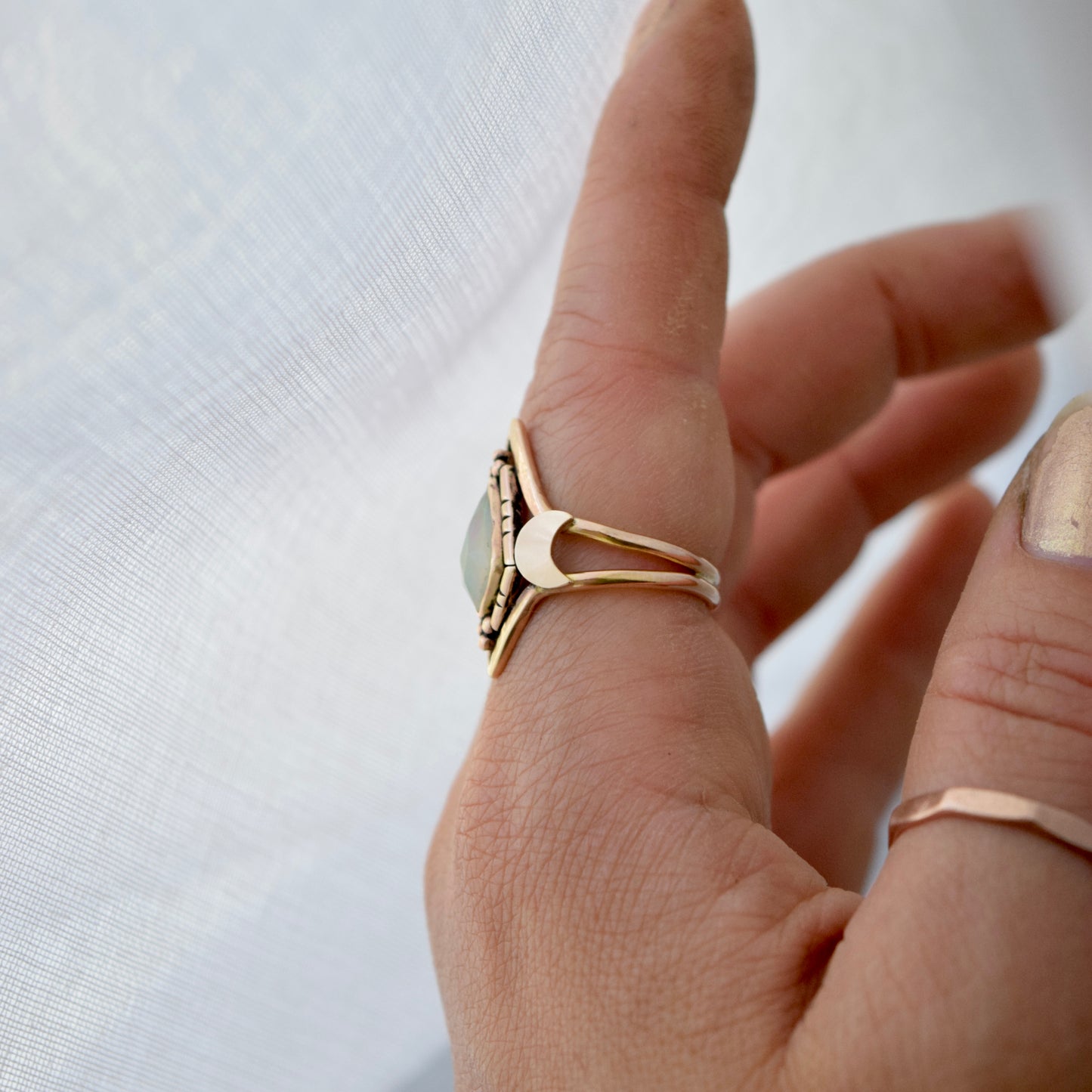 North Star Ring with Ethiopian Opal and Gold Fill size 6