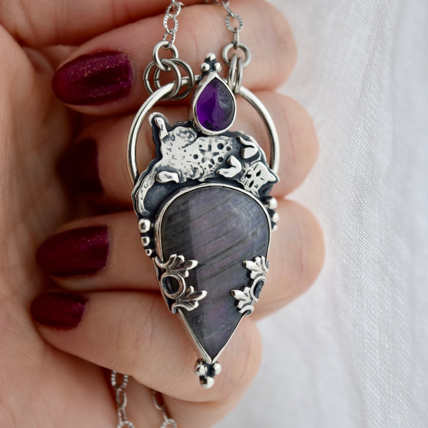 Forbidden Belly Pendant with Amethyst and Purple Labradorite