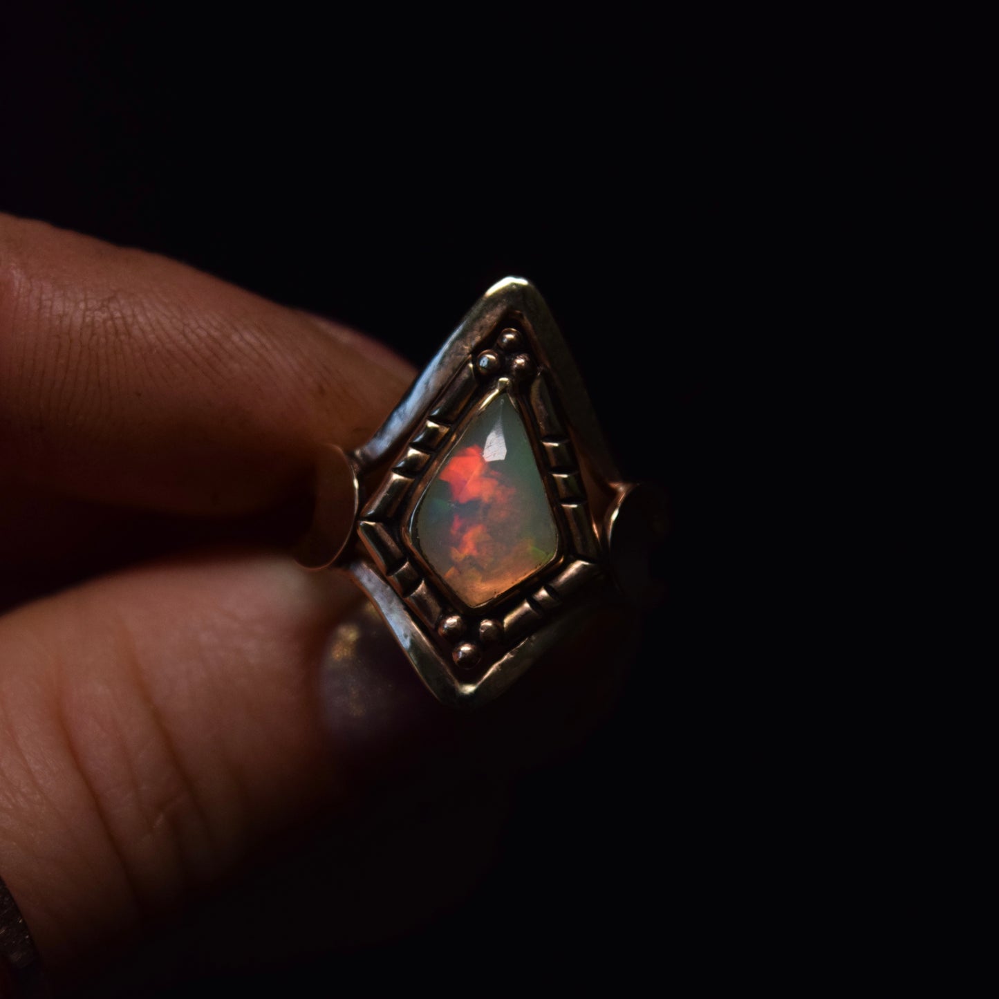 North Star Ring with Ethiopian Opal and Gold Fill size 6