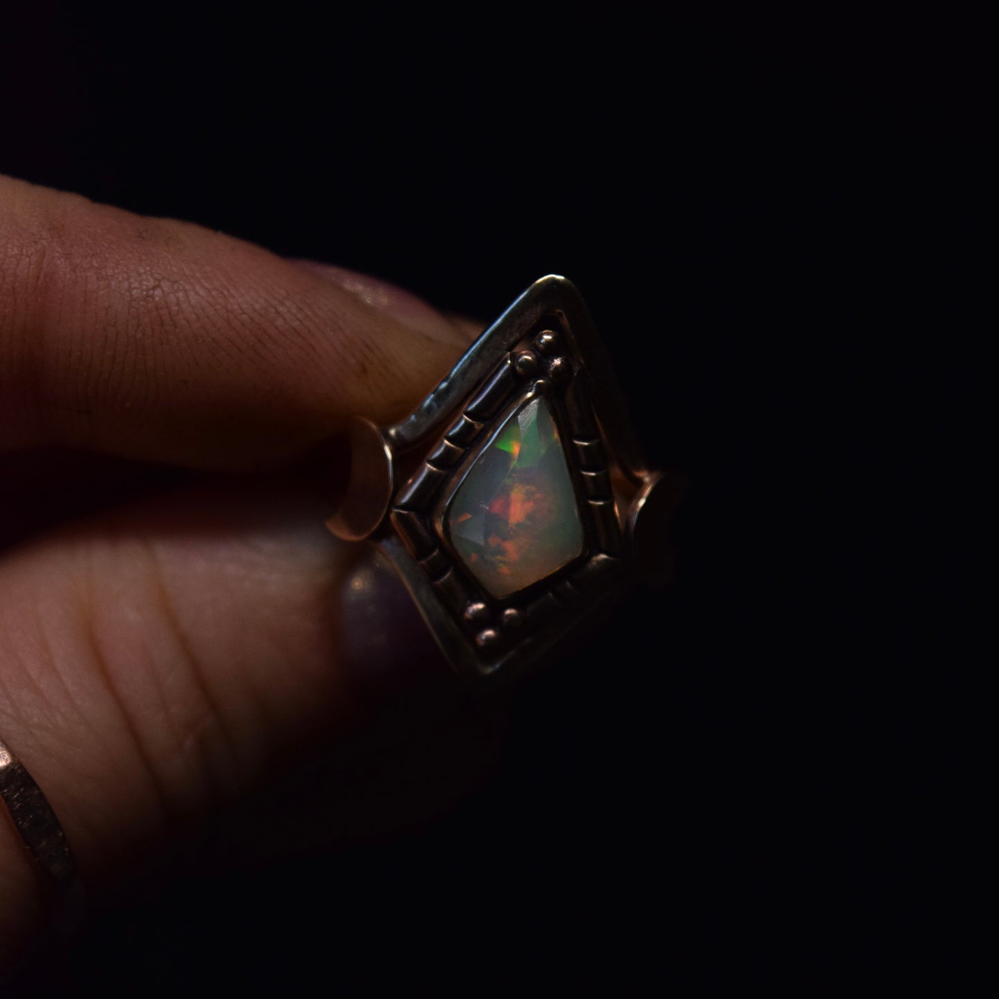 North Star Ring with Ethiopian Opal and Gold Fill size 6