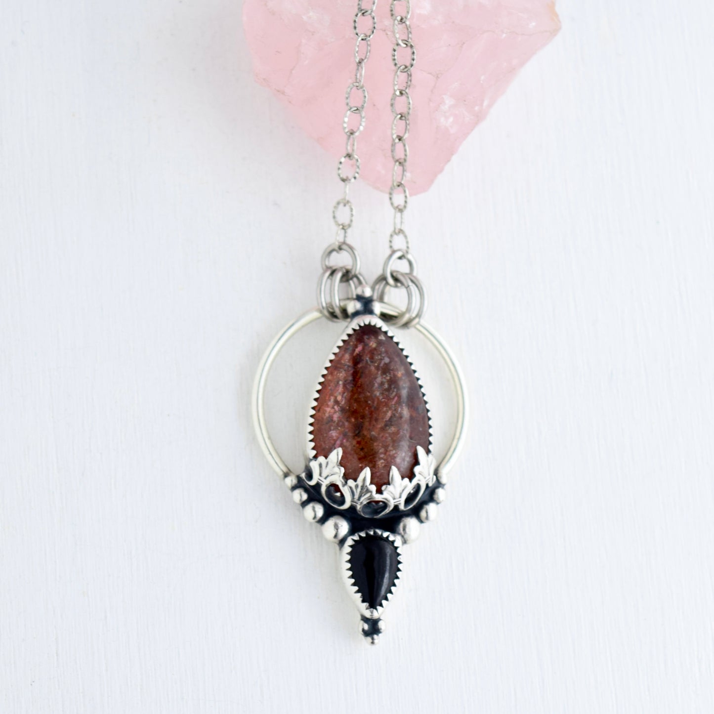 Pendulum Pendant with Sunstone and Black Onyx