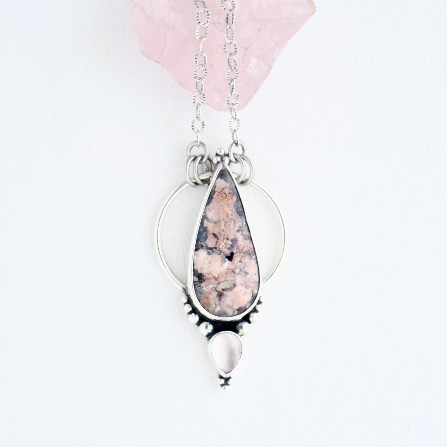 Pendulum Pendant with Tiffany Stone and Rose Quartz