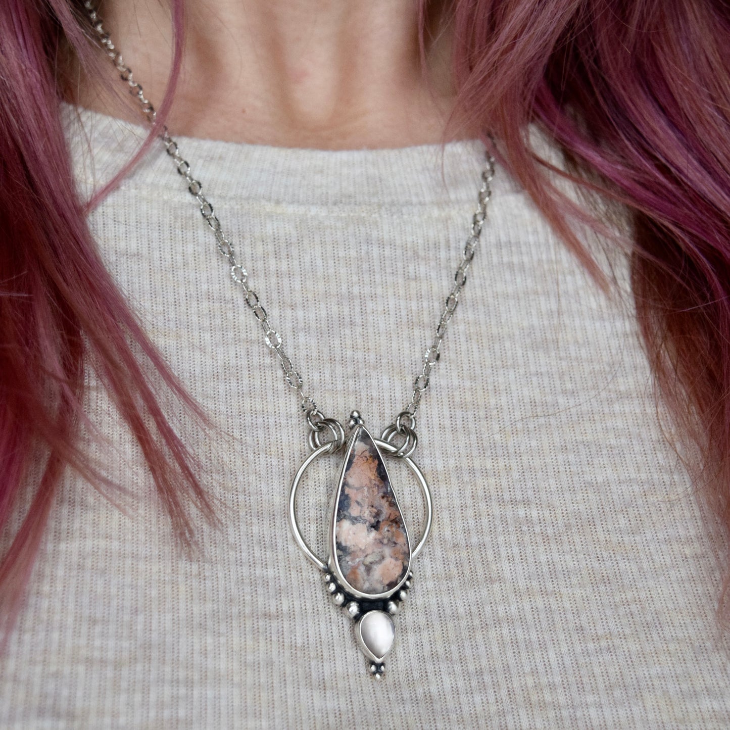 Pendulum Pendant with Tiffany Stone and Rose Quartz