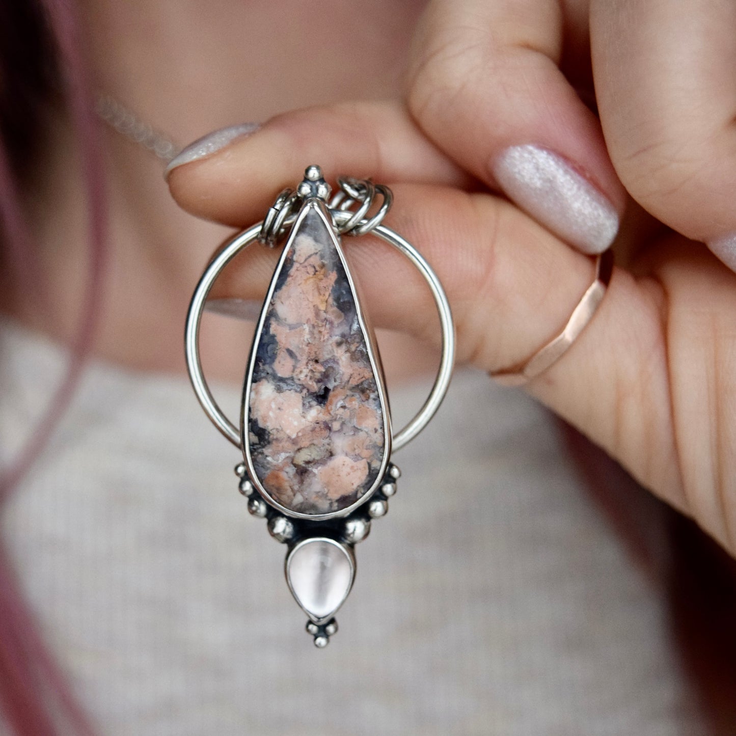 Pendulum Pendant with Tiffany Stone and Rose Quartz