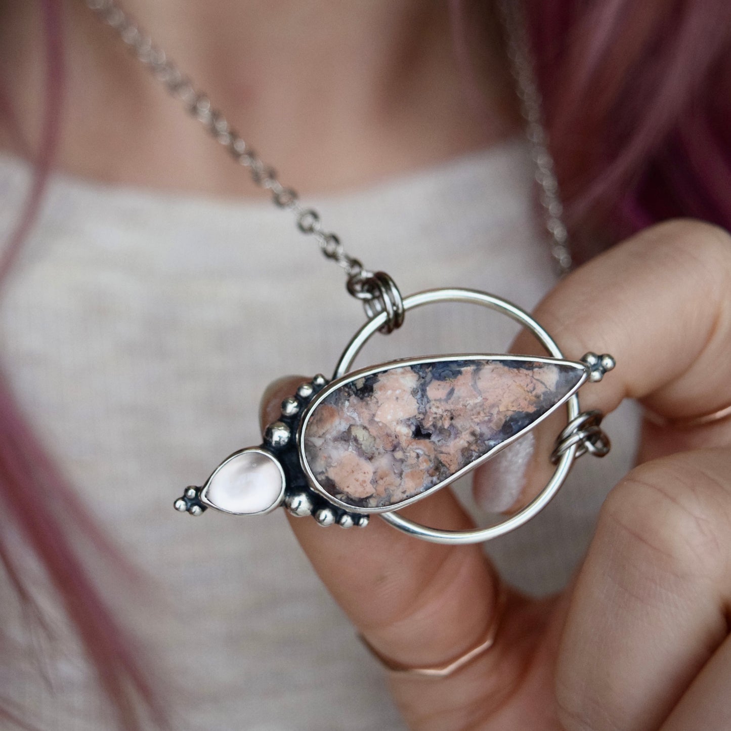 Pendulum Pendant with Tiffany Stone and Rose Quartz