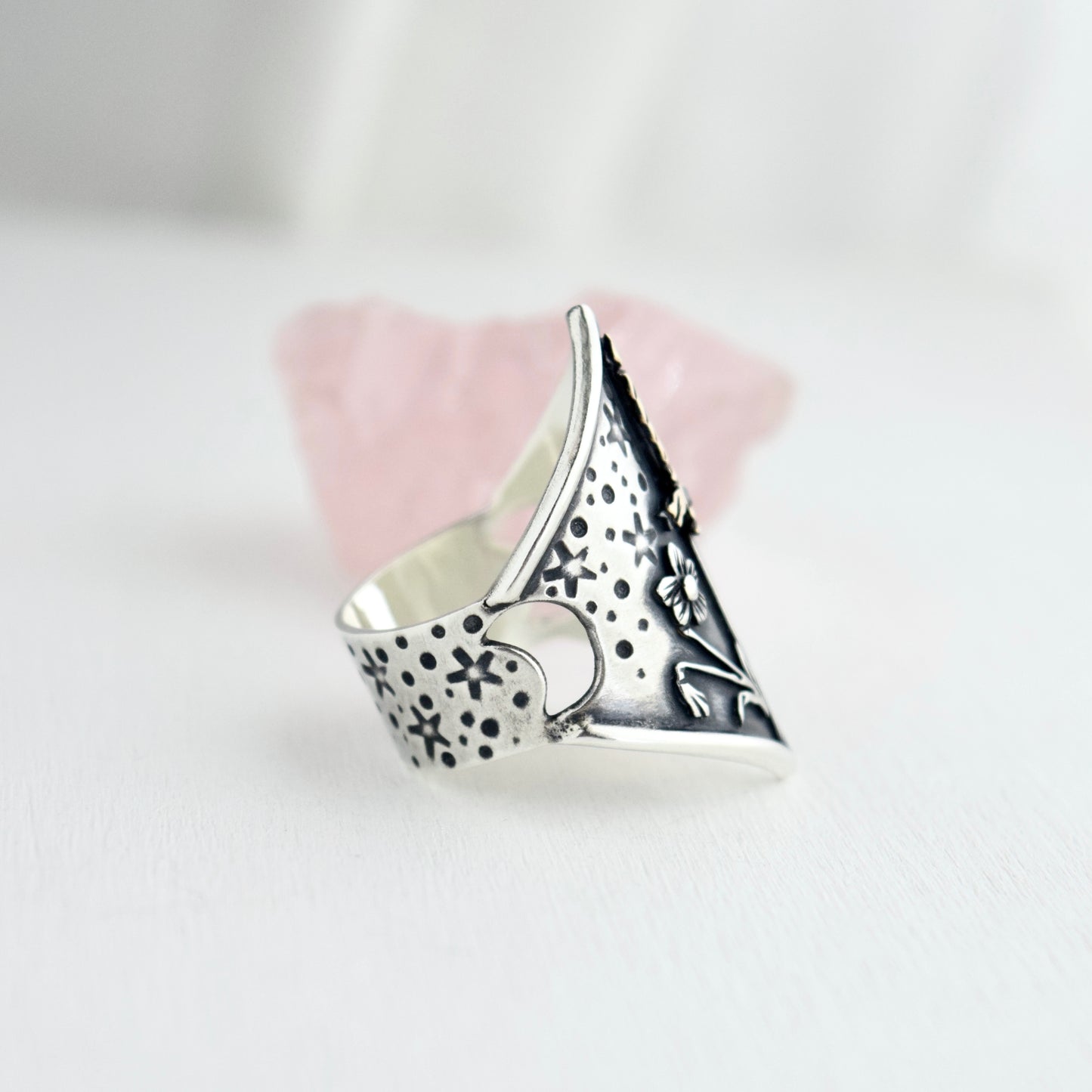Violent Little Thing Shield Ring with .02c Black Diamond and Yellow Gold Fill Size 9.75/10