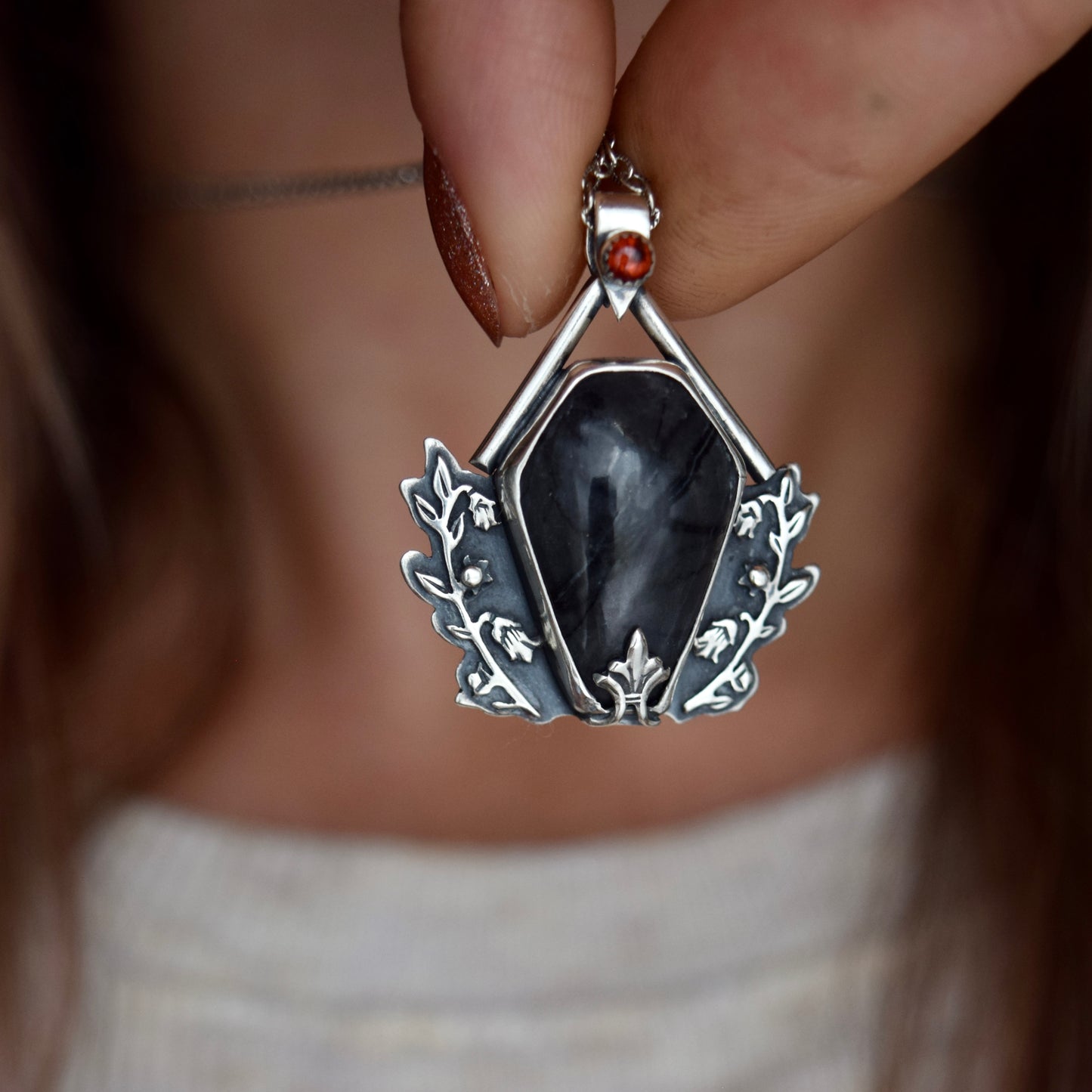 Jimmy's Grave Necklace with Picasso Jasper and Garnet