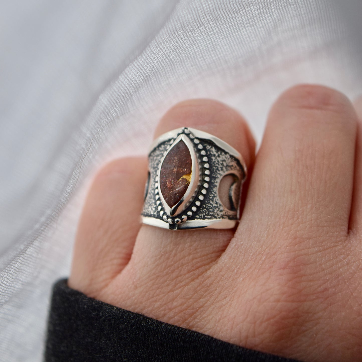 Kintsugi Repaired Sunstone Statement Ring size 5