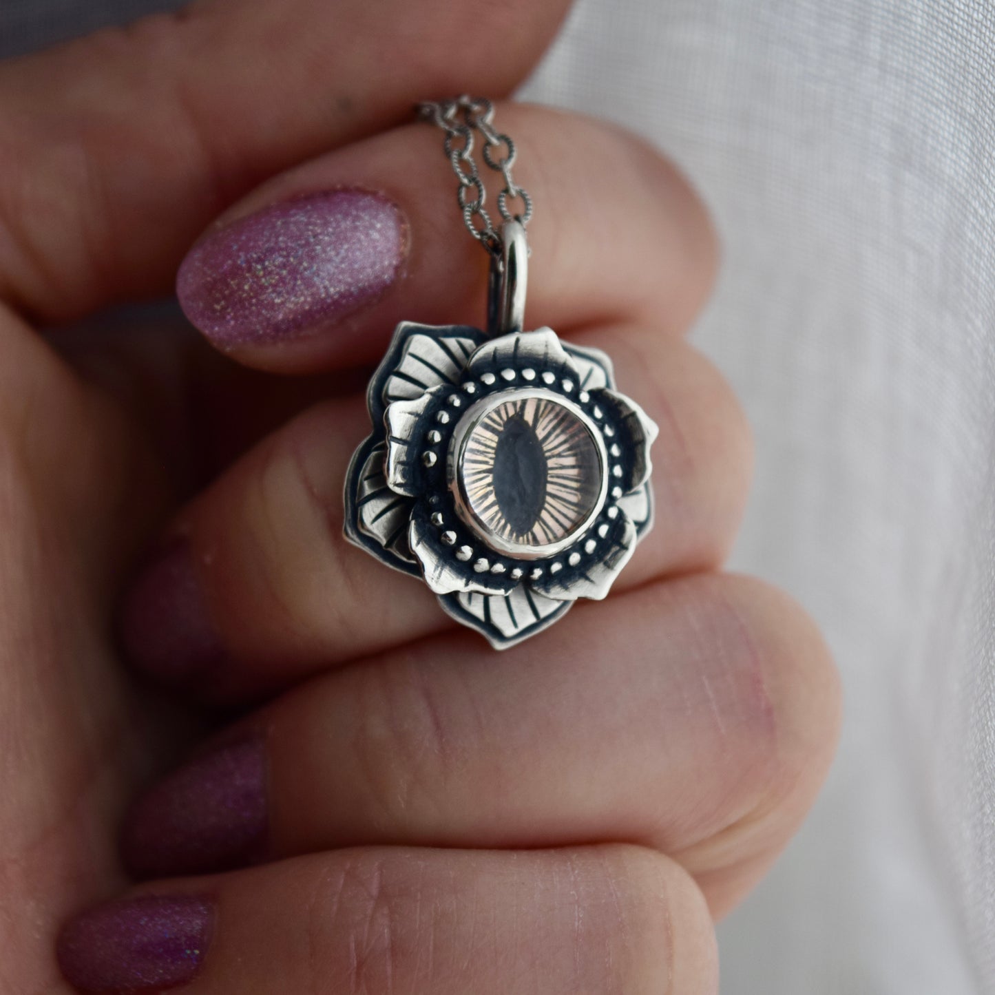 Feline Ocular Flora Necklace with Rose Gold Fill and Clear Quartz