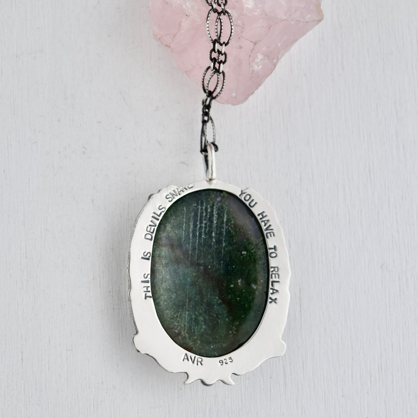 Worry Stone Pendant with Moss Agate and Black Star Sapphire