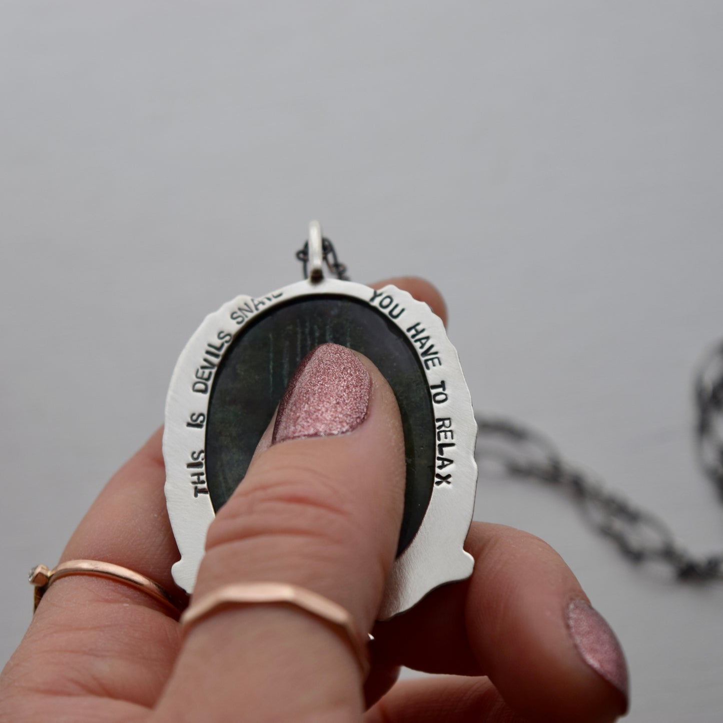 Worry Stone Pendant with Moss Agate and Black Star Sapphire