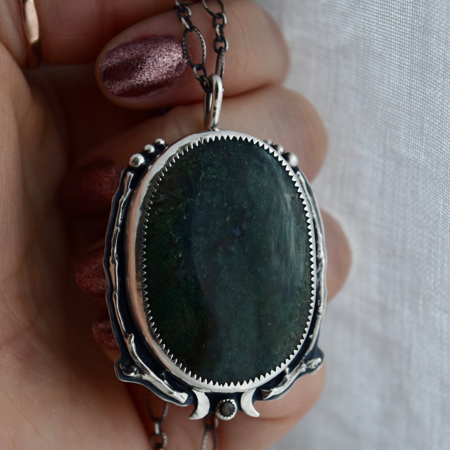 Worry Stone Pendant with Moss Agate and Black Star Sapphire
