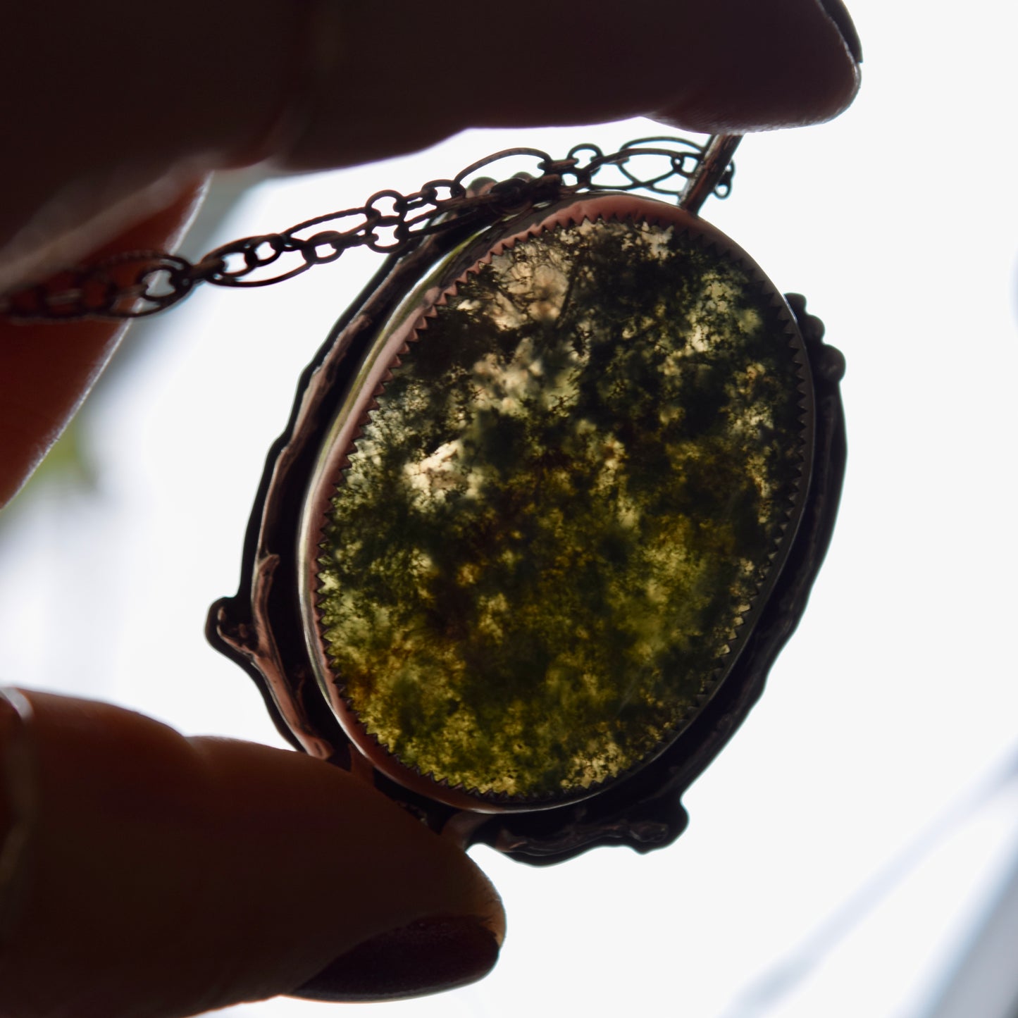 Worry Stone Pendant with Moss Agate and Black Star Sapphire