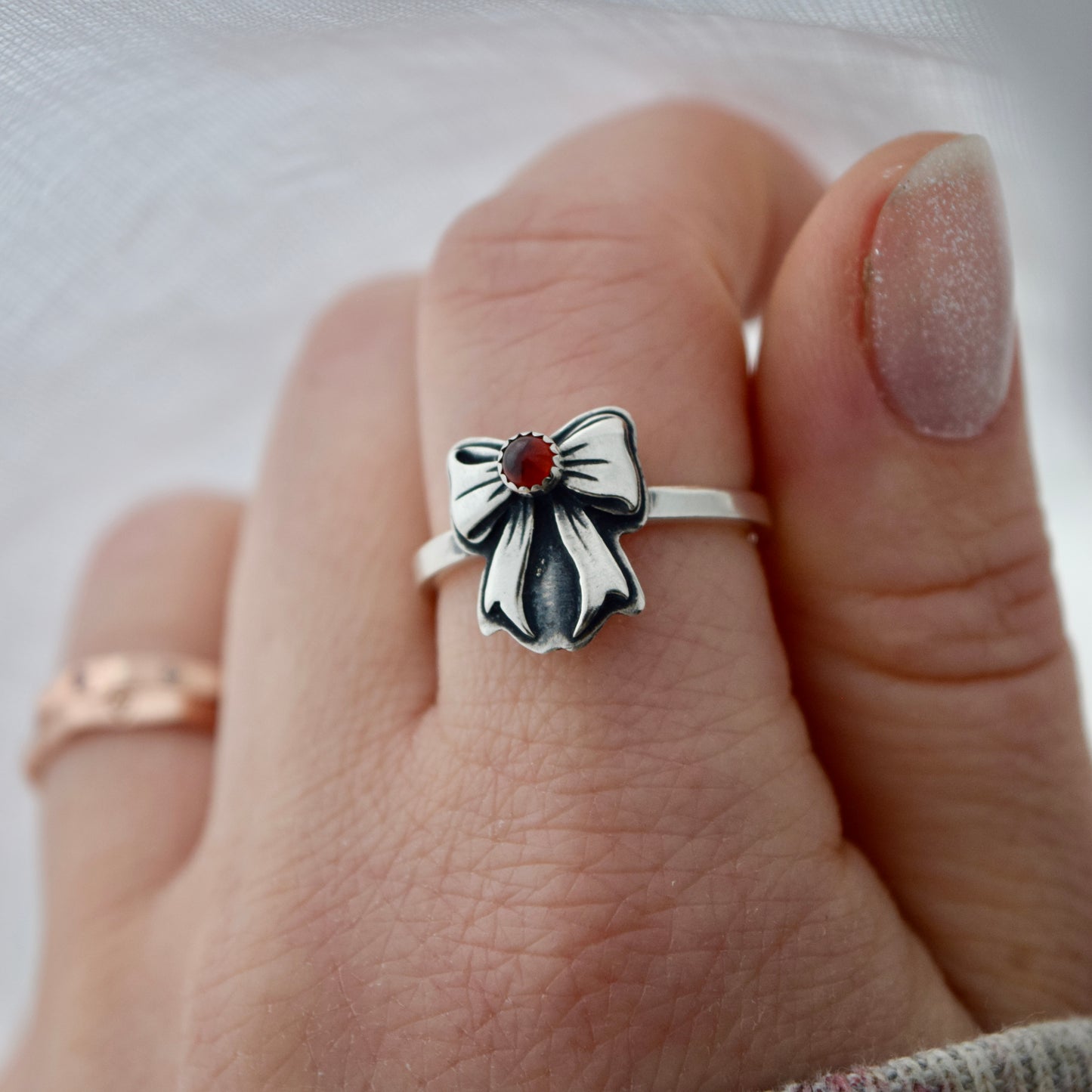 Garnet Bow Ring size 8.25