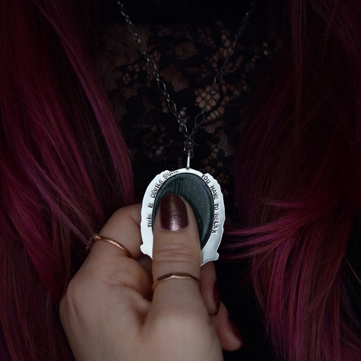Worry Stone Pendant with Moss Agate and Black Star Sapphire