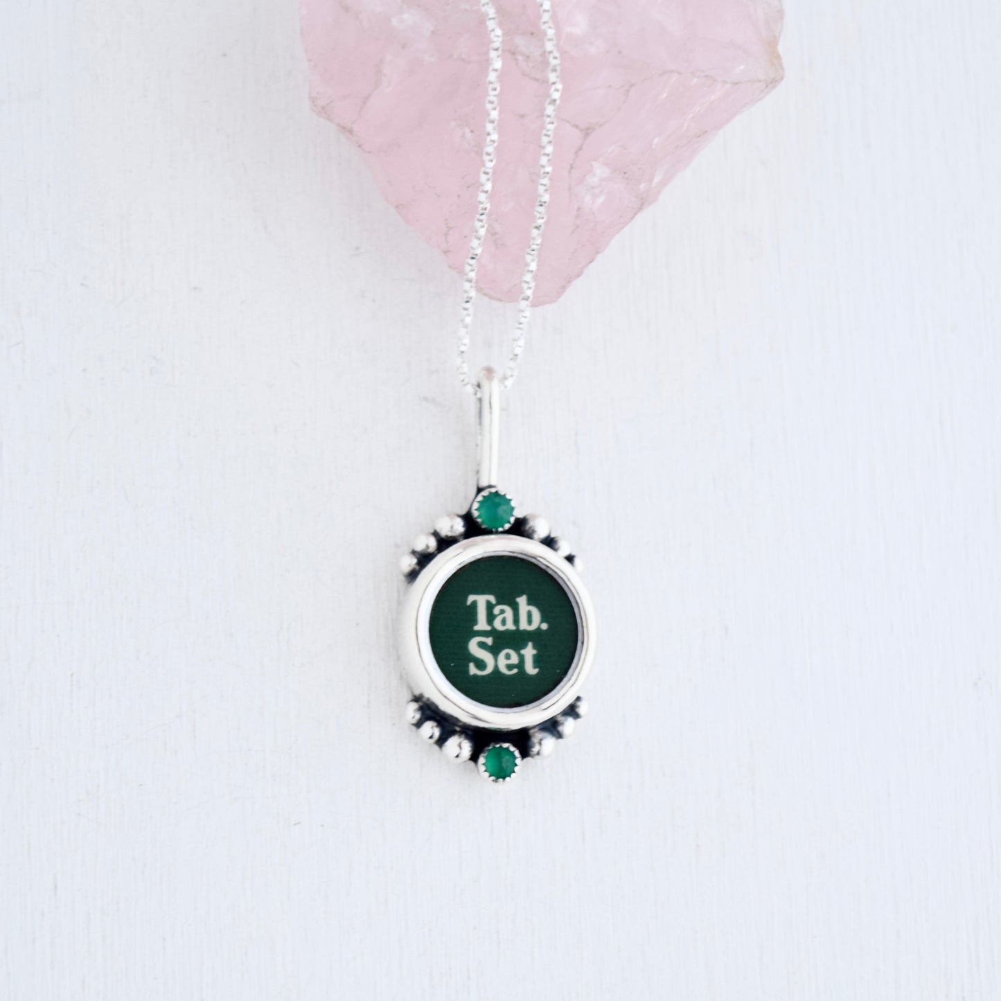 Vintage Typewriter Key Necklace with Lab Grown Emerald
