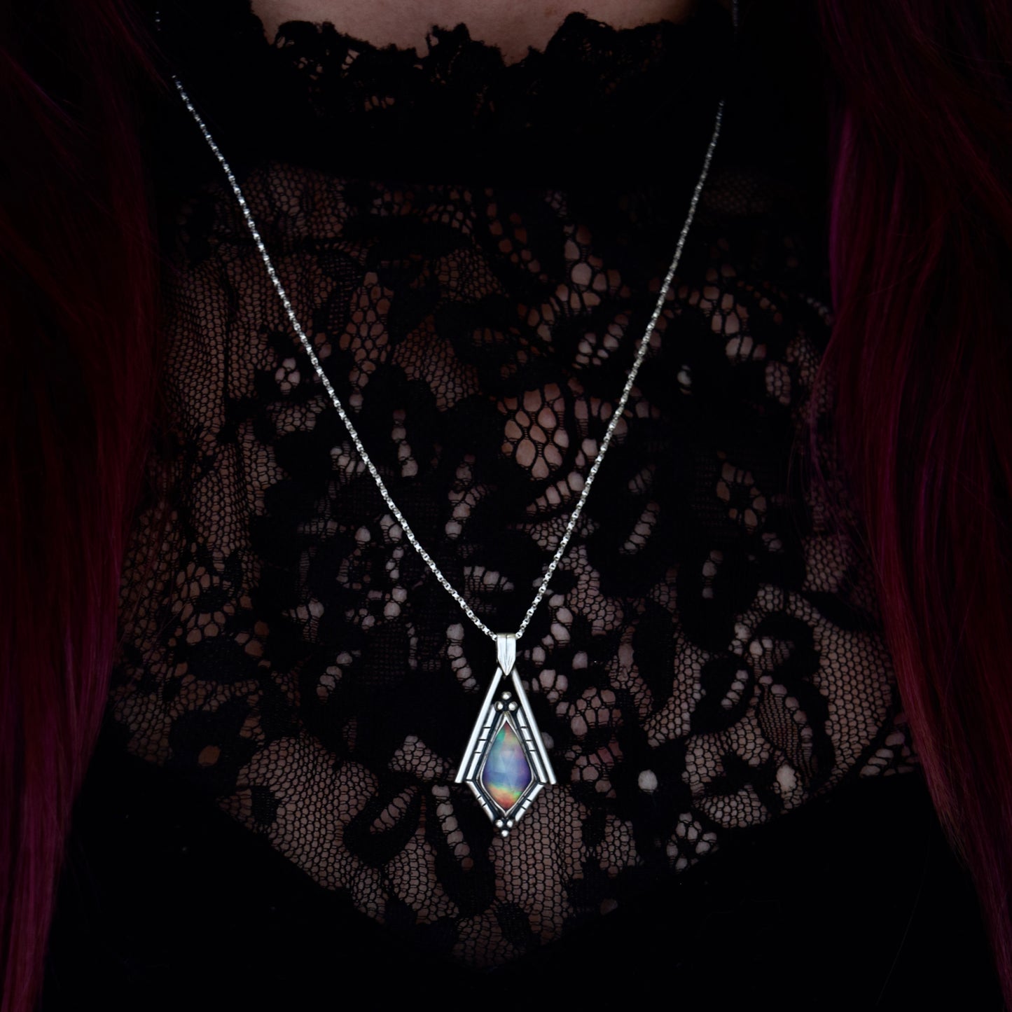 North Star Necklace with Aurora Opal