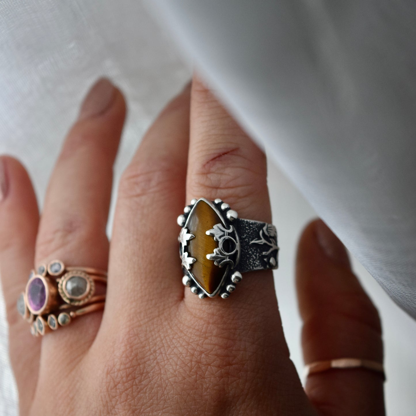 Tigers Eye Statement Ring with Gold Fill size 7.25