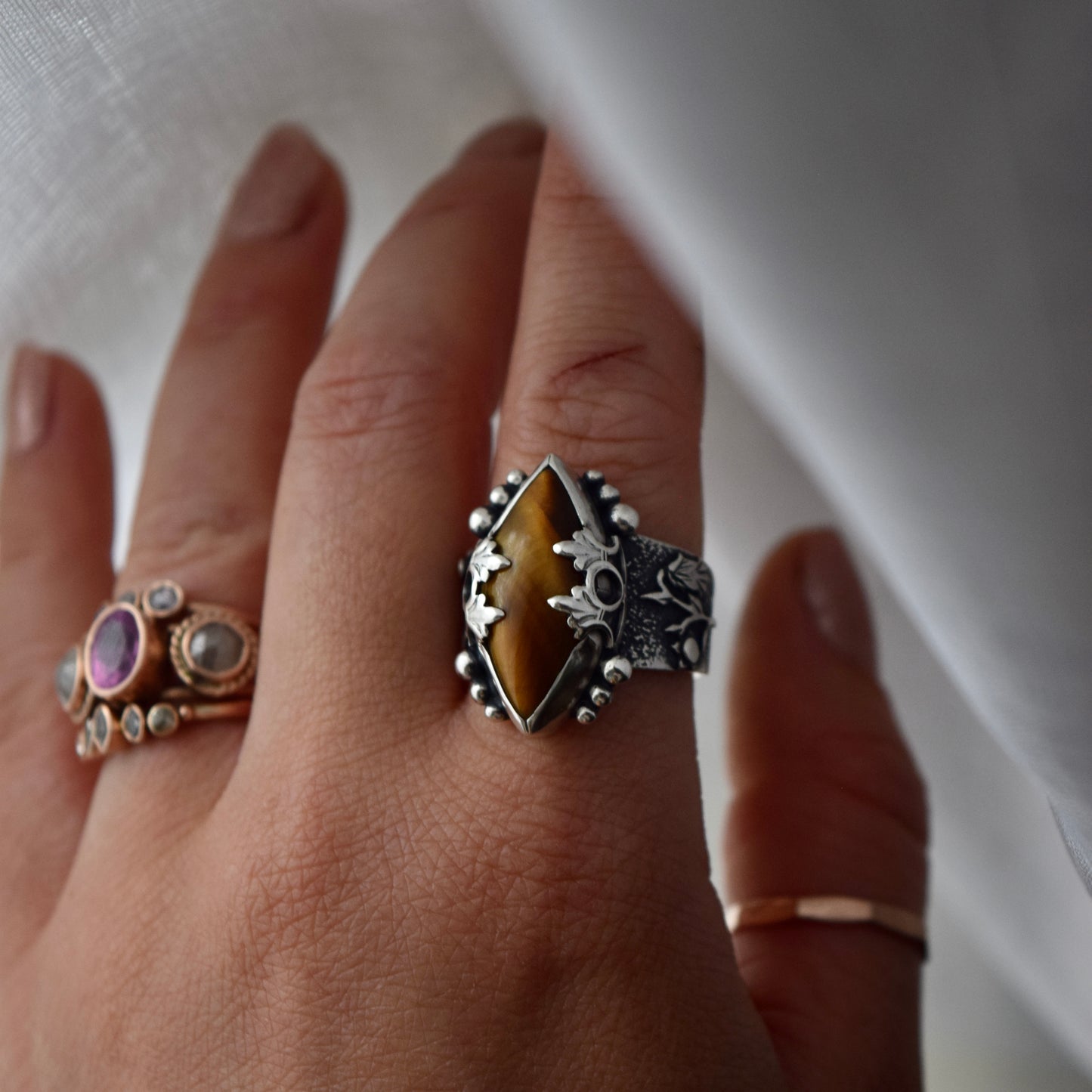 Tigers Eye Statement Ring with Gold Fill size 8