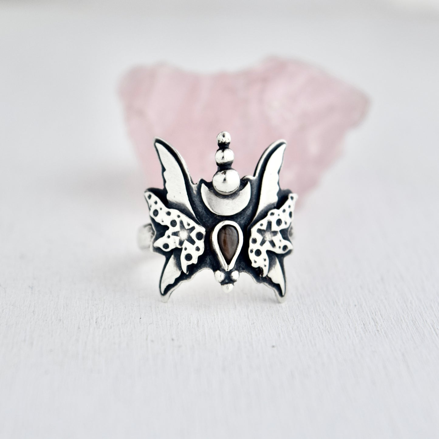 Midnight Fairy Wings Ring with Black Star Sapphire size 8.5