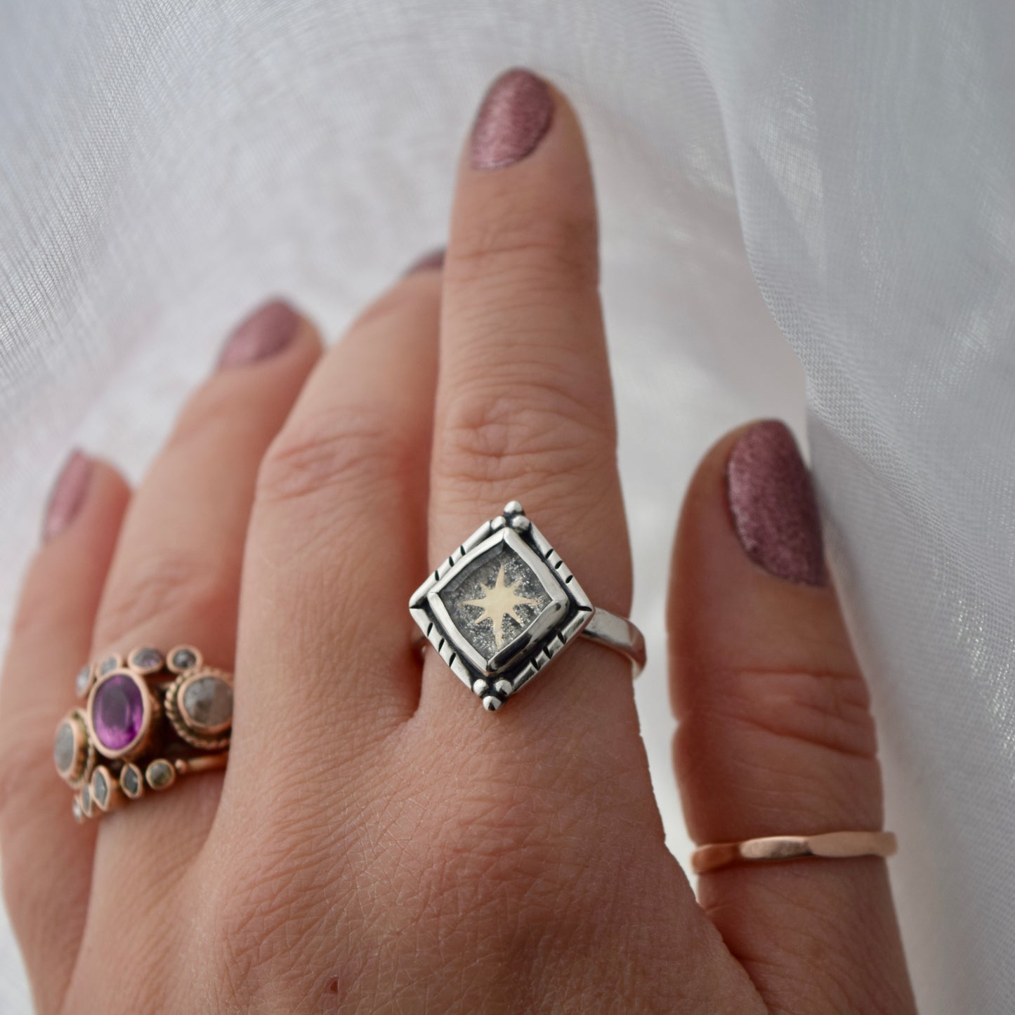 Star Dust Ring with Clear Quartz, Gold Fill, and Sterling Silver Dust Size 9