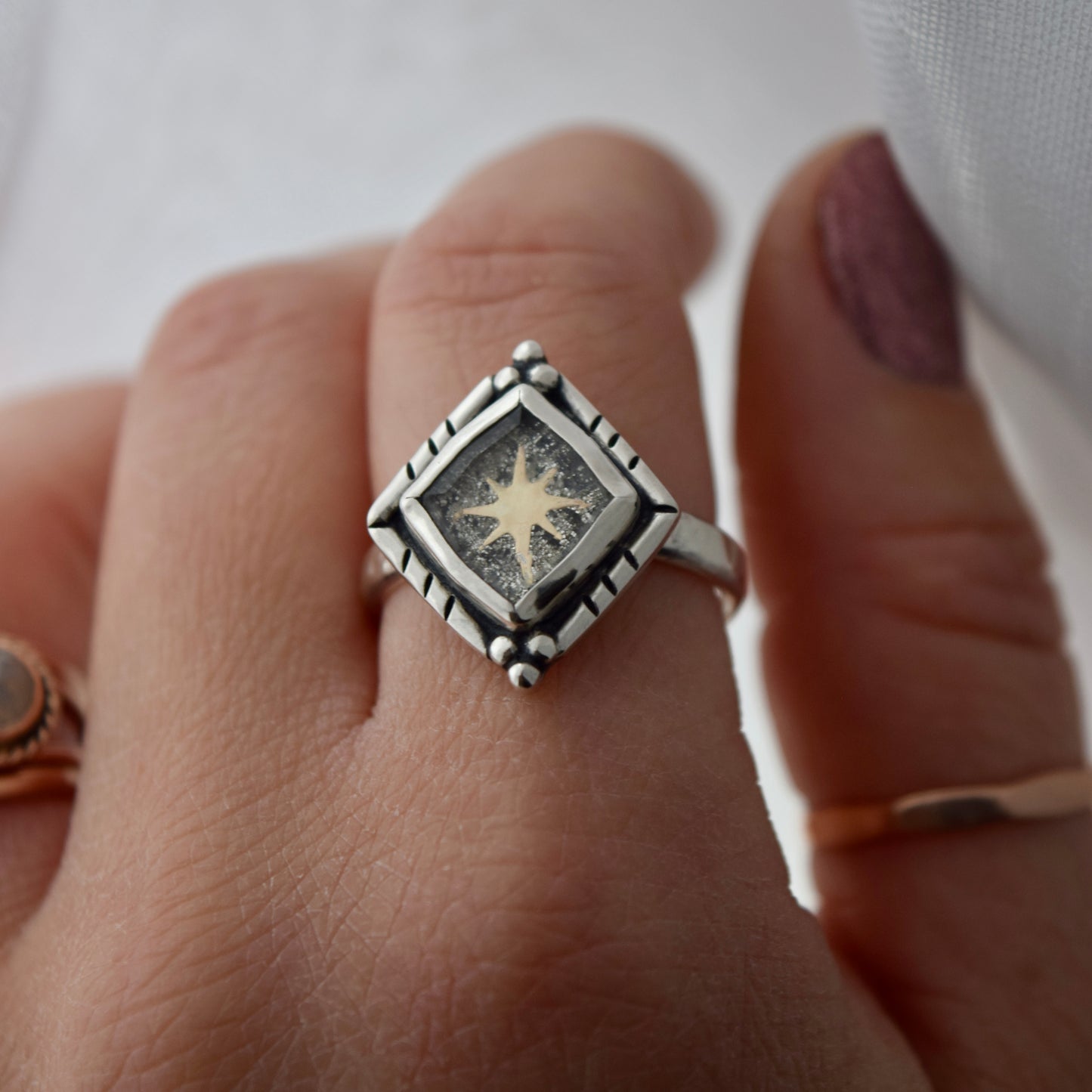 Star Dust Ring with Clear Quartz, Gold Fill, and Sterling Silver Dust Size 9