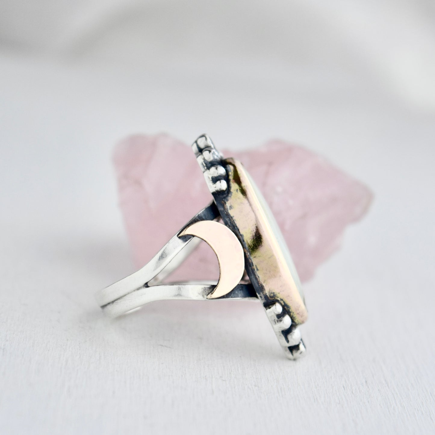 Rare 7D Variscite, Smokey Quartz, and Gold Fill Ring Size 7