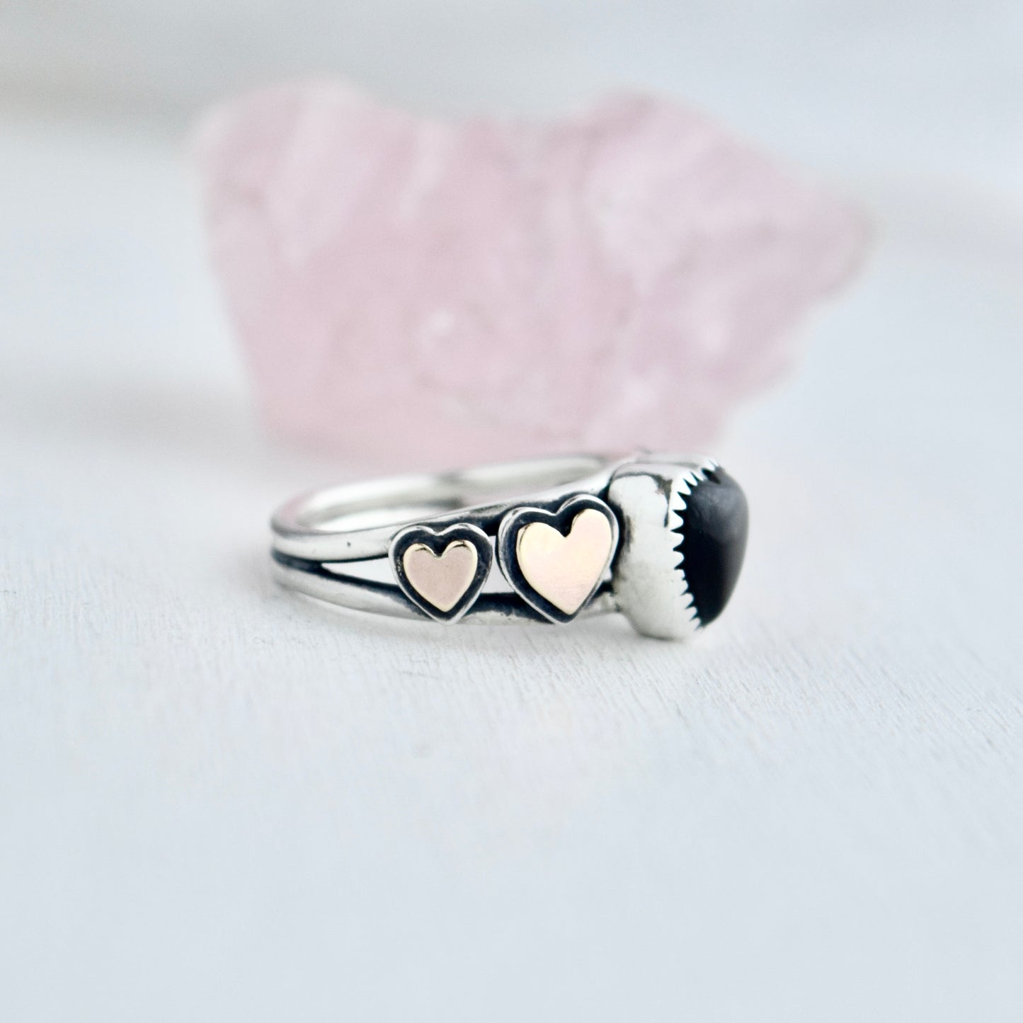 Heart Ring with Black Onyx and Gold Fill Size 5.75/6