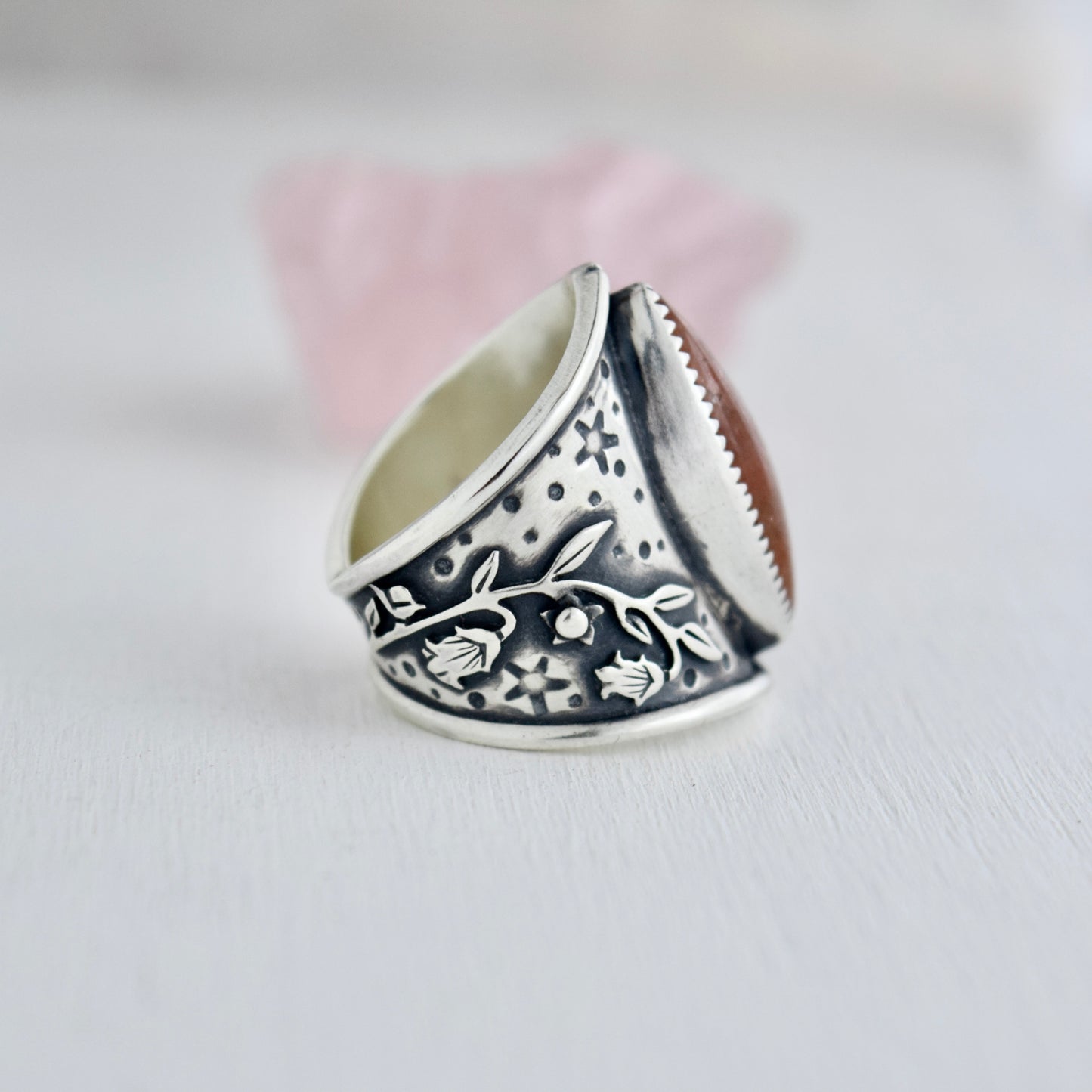 Belladonna Armor Shield Ring with Sunstone size 6