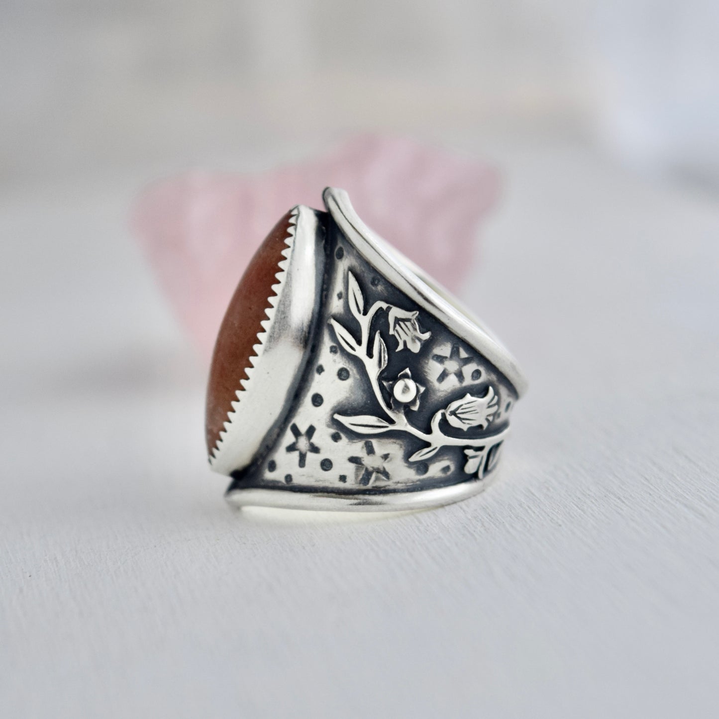 Belladonna Armor Shield Ring with Sunstone size 6