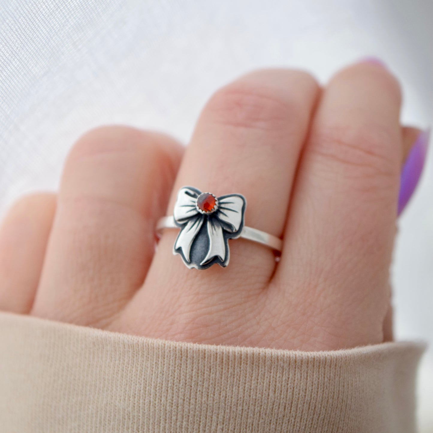 Garnet Bow Ring size 8