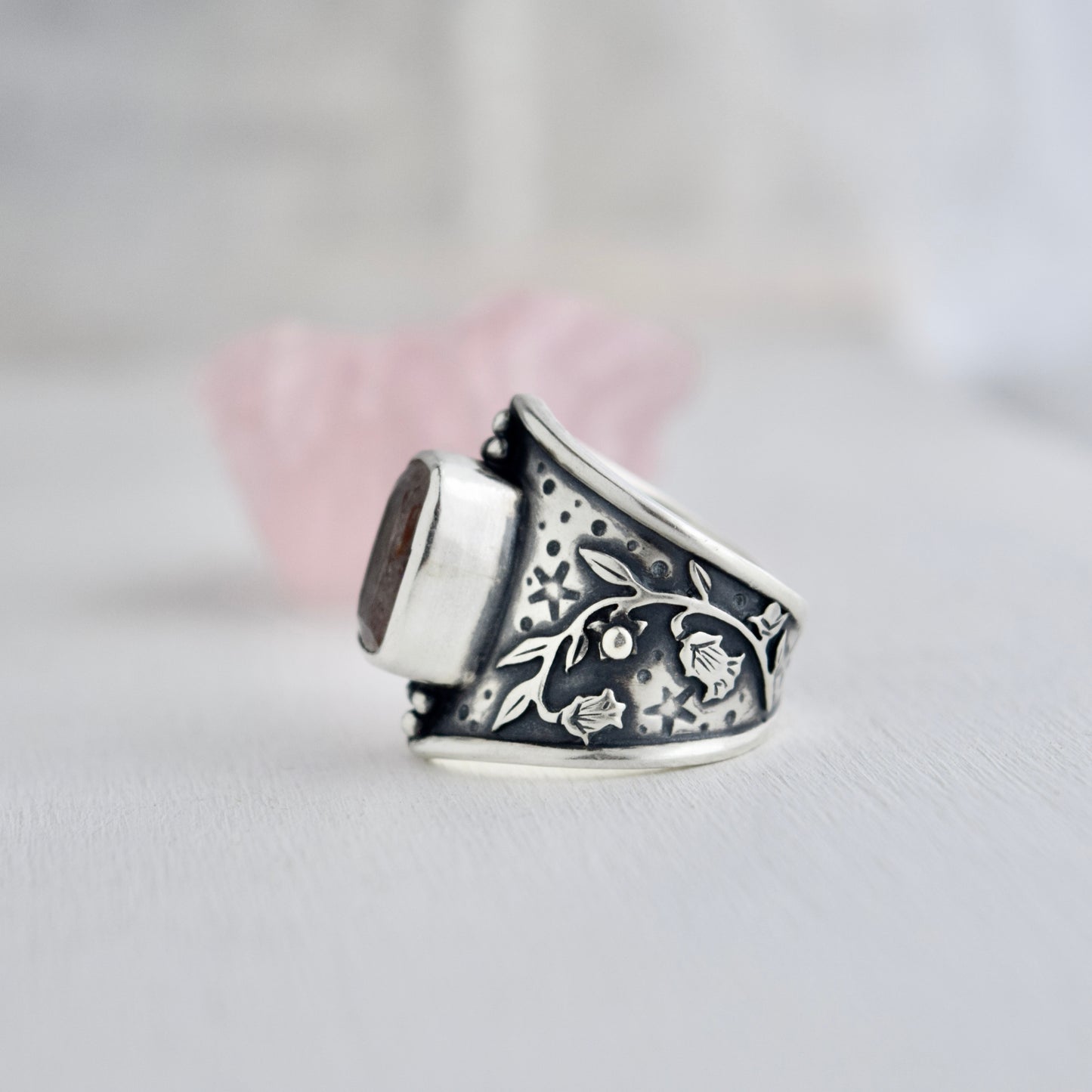 Belladonna Armor Shield Ring with Sunstone size 7.75