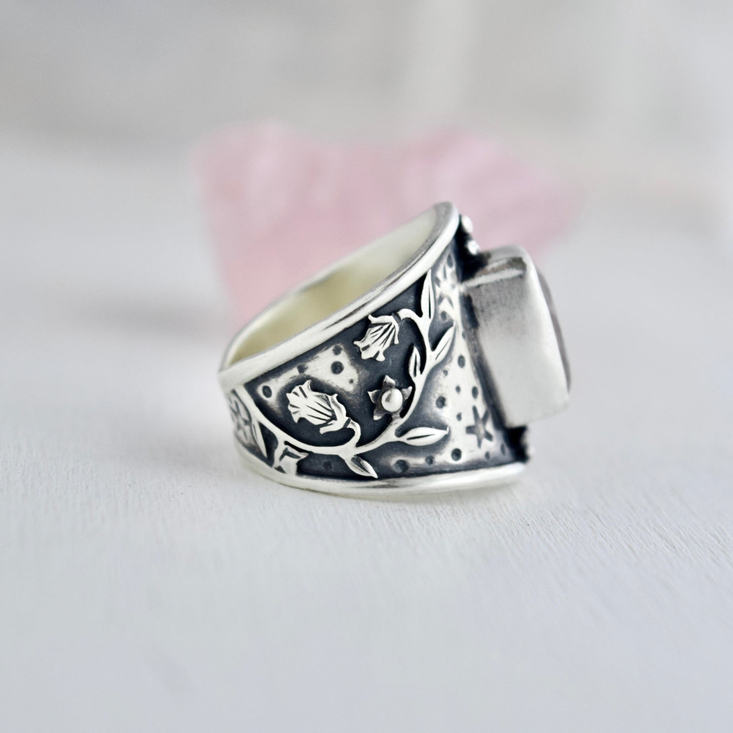Belladonna Armor Shield Ring with Sunstone size 7.75