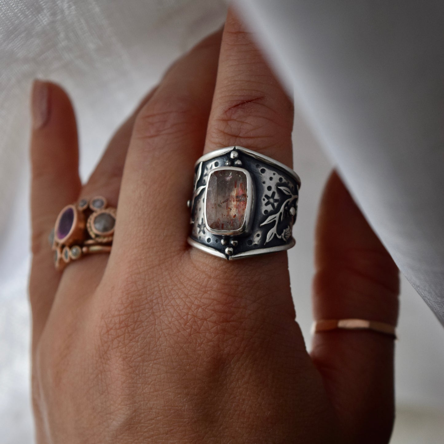 Belladonna Armor Shield Ring with Sunstone size 7.75