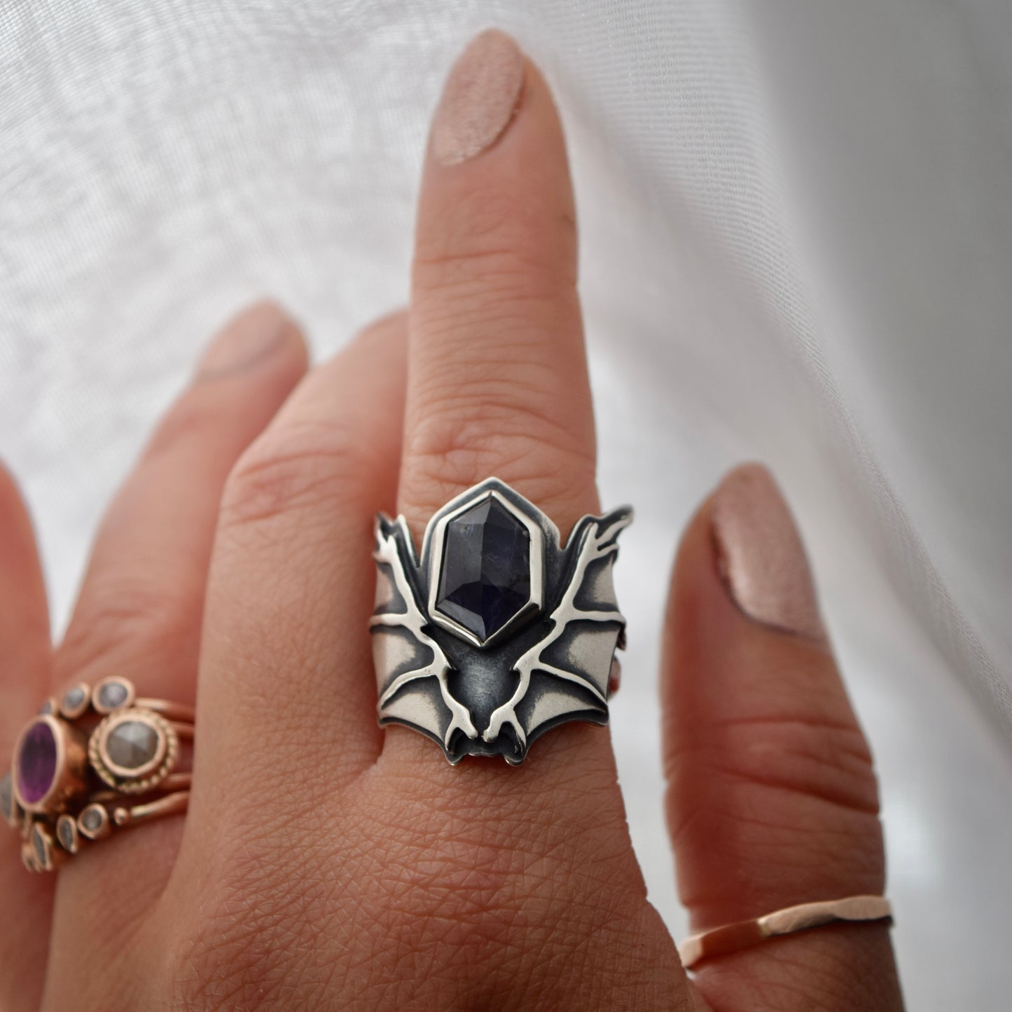 Wing of Bat Ring with Iolite size 7