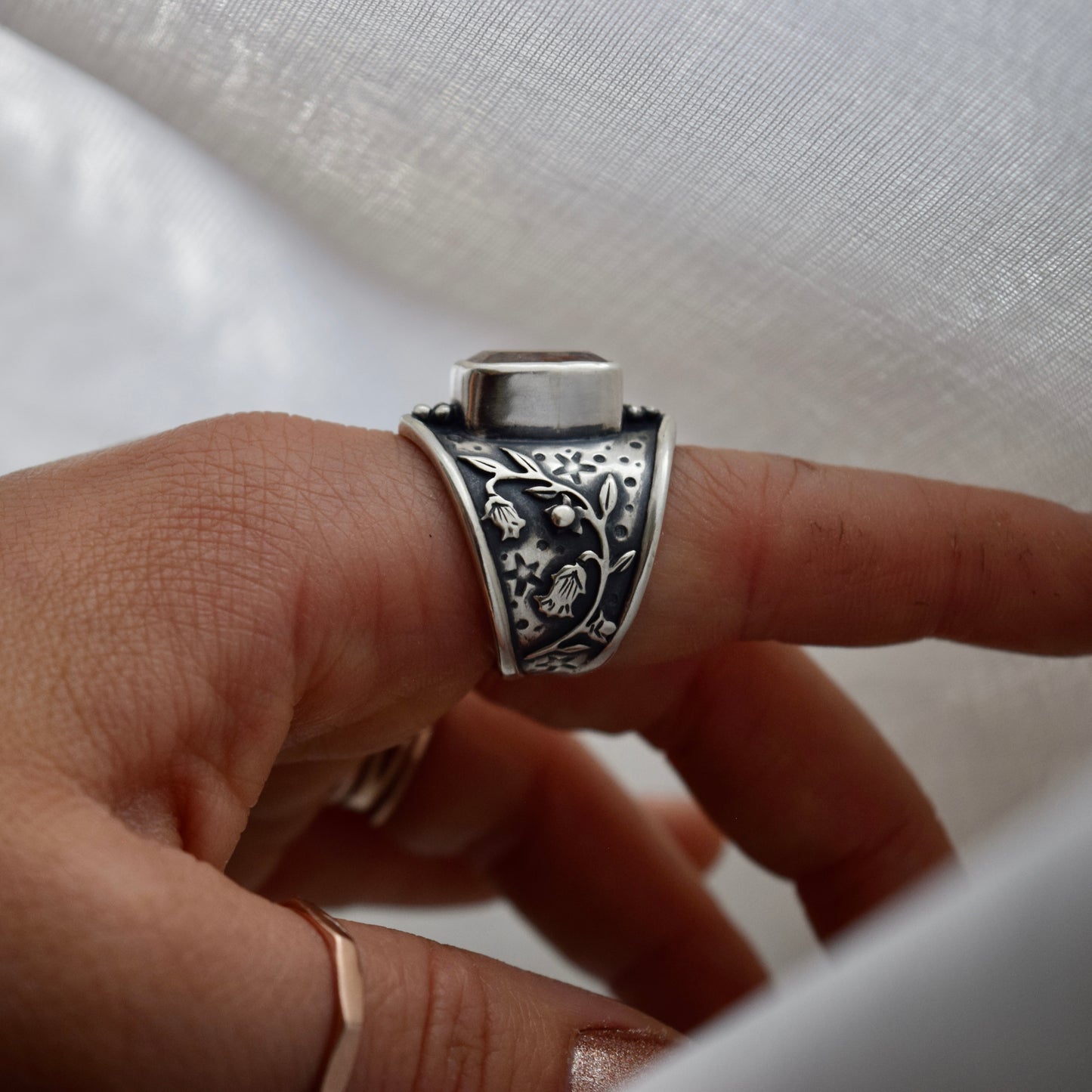 Belladonna Armor Shield Ring with Sunstone size 7.75