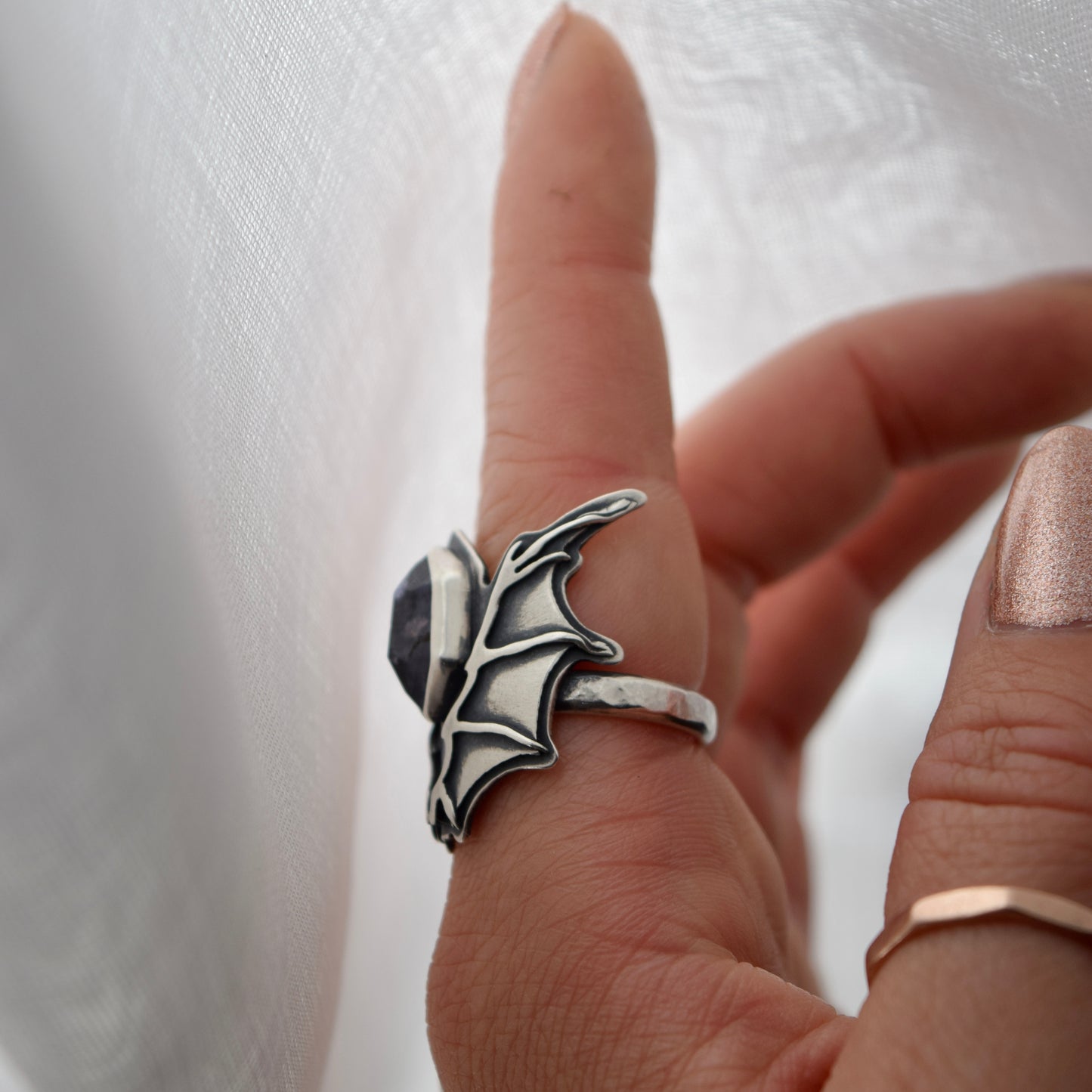 Wing of Bat Ring with Iolite size 7