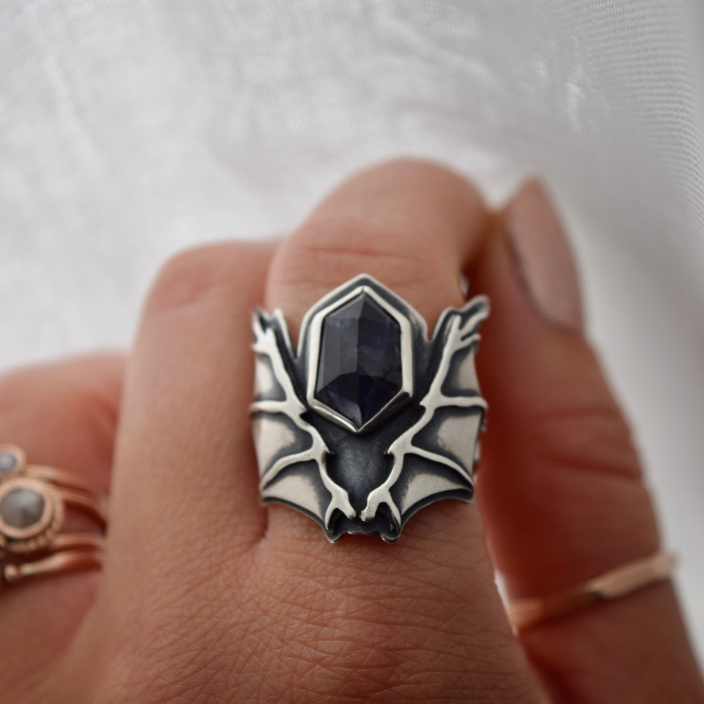 Wing of Bat Ring with Iolite size 7