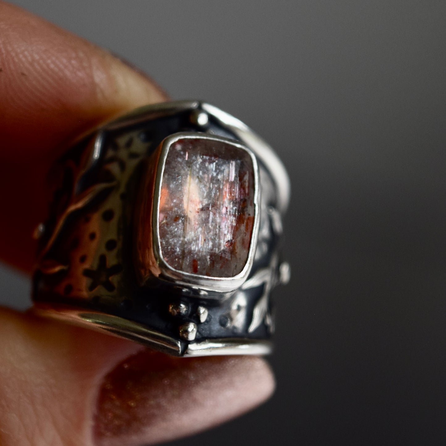 Belladonna Armor Shield Ring with Sunstone size 7.75