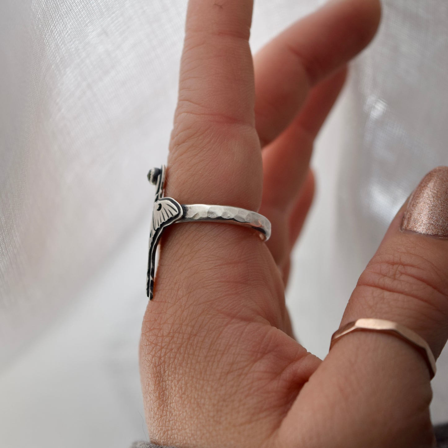 Luna Moth Ring with Peridot size 9