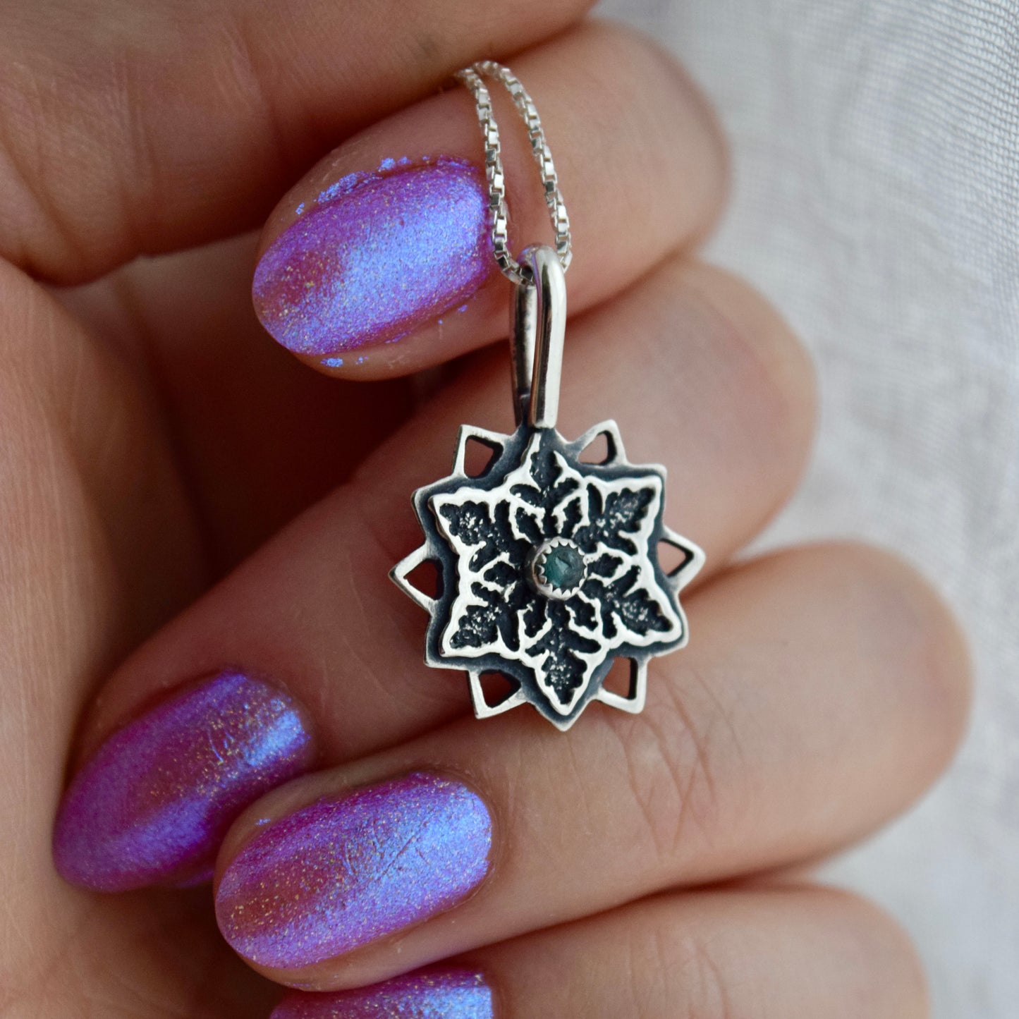 Snowflake Necklace with Blue Tourmaline