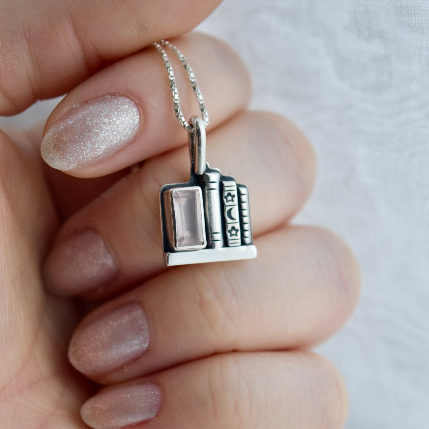 Bookshelf Necklace with Rose Quartz
